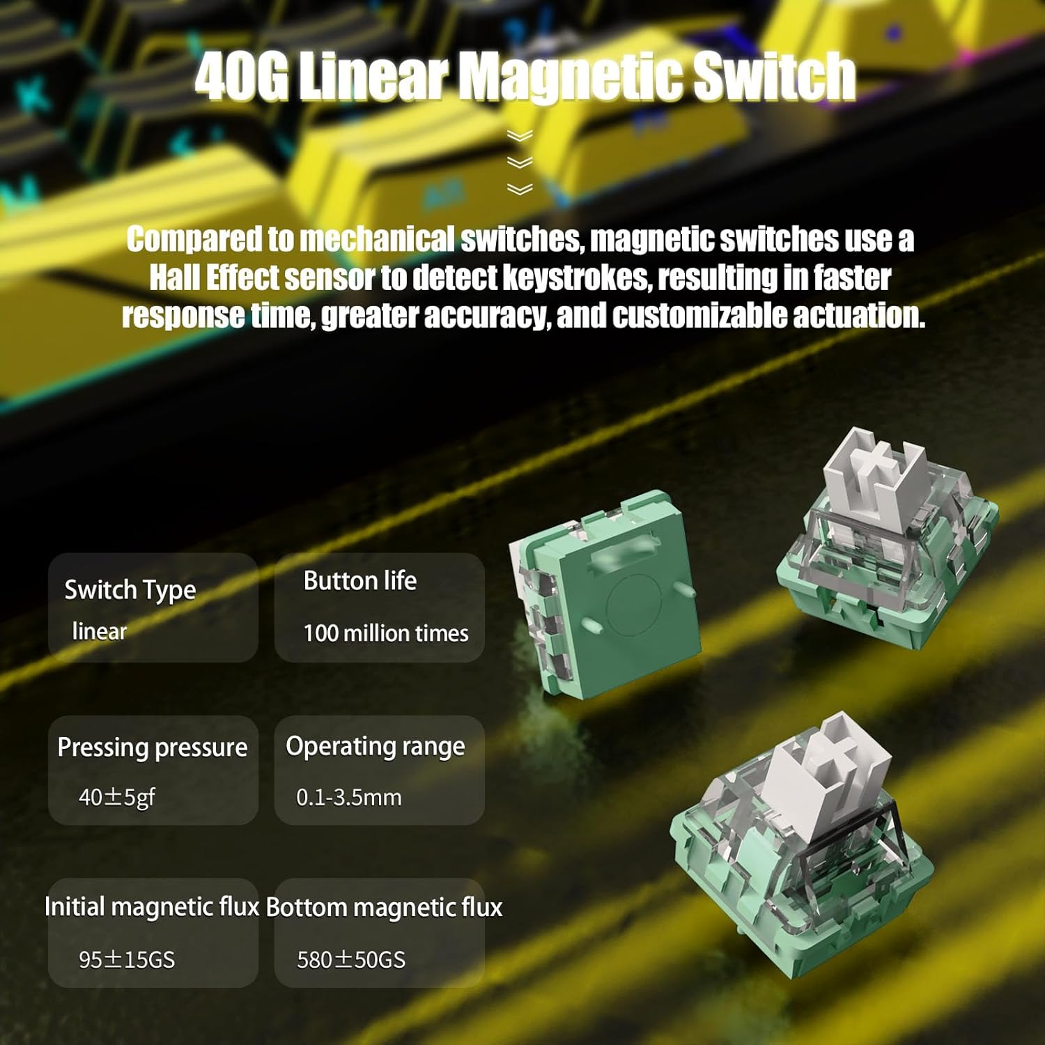 Attack Shark X65PRO HE Rapid Trigger Magnetic Mechanical Keyboard,60% Hot Swappable,Hall Effect Sensor,Adjustable Actuation,Tri-Mode RGB, 8KHz Polling Rate with Coiled Cable for MOBA/FPS/RTS-Yellow