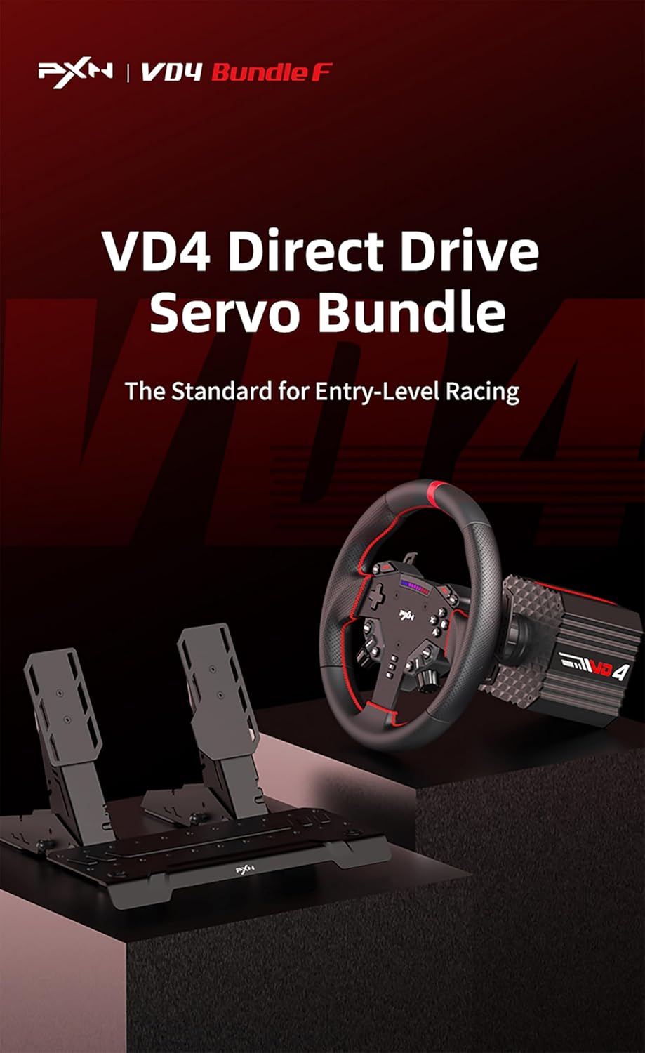 PXN VD4 Bundle F Gaming sim racing wheel Direct Drive Servo Motor Base 4NM Force Feedback 11" Racing Wheel & Hall 2-Pedal PC Steering Wheel set for PC Windows 7/8/10/11