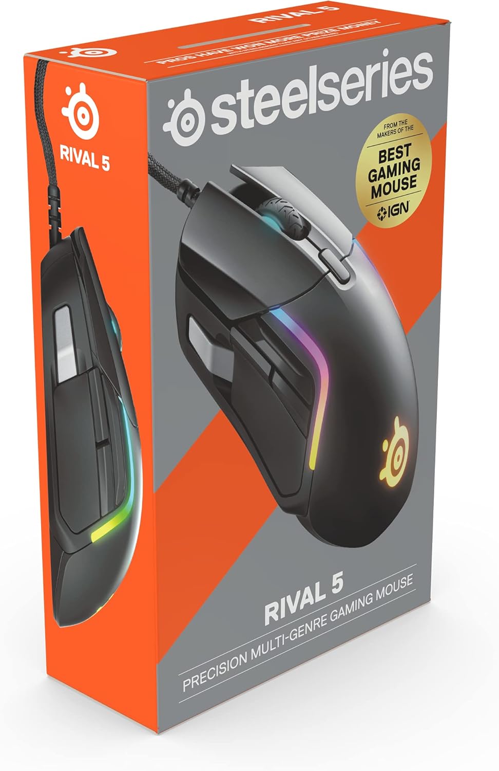 SteelSeries Rival 5 Gaming Mouse with PrismSync RGB Lighting and 9 Programmable Buttons – FPS, MOBA, MMO, Battle Royale – 18,000 CPI TrueMove Air Optical Sensor - Black