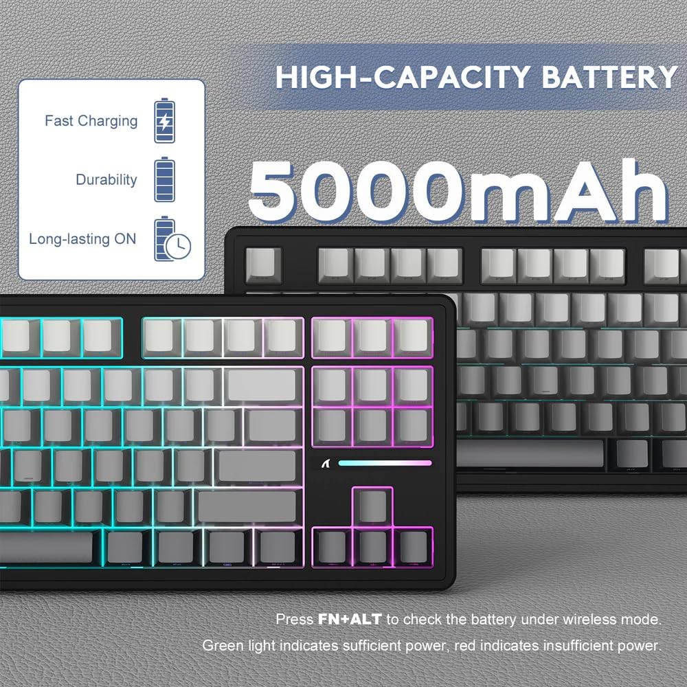 ATTACK SHARK M87 PRO Wireless Mechanical Gaming Keyboard,Hot Swappable Gasket RGB Custom Keyboard,Linear Switch&Side Printed PBT Keycaps,BT5.0/2.4Ghz/Type-C,5000mAh Battery for Win Mac(Moonlight)