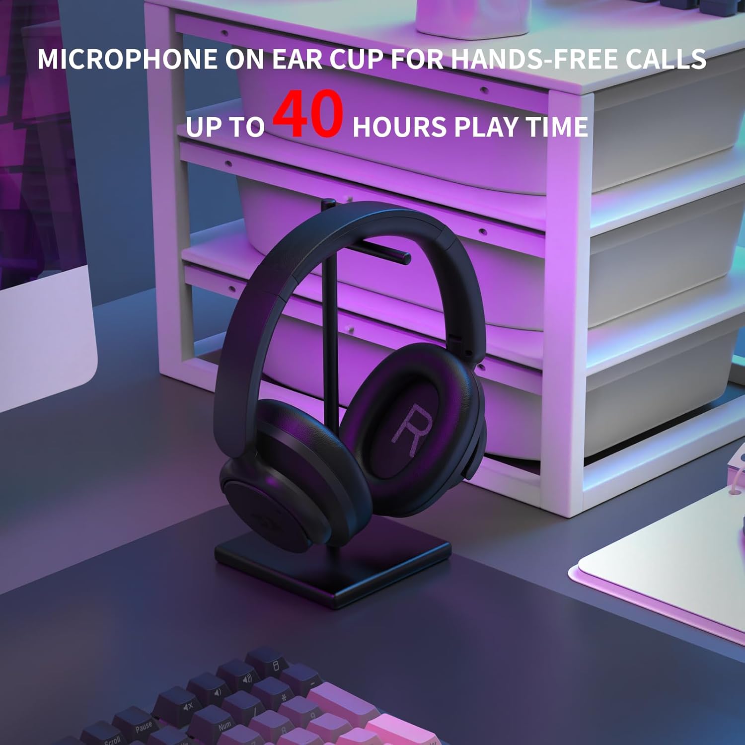 Redragon H610 Wireless Gaming Headset for PC, Mac, NS, Phone - BT 5.3 with ANC Noise Cancellation, 40H Battery, Lightweight, Over-Ear Headphones with Built-in Mic,