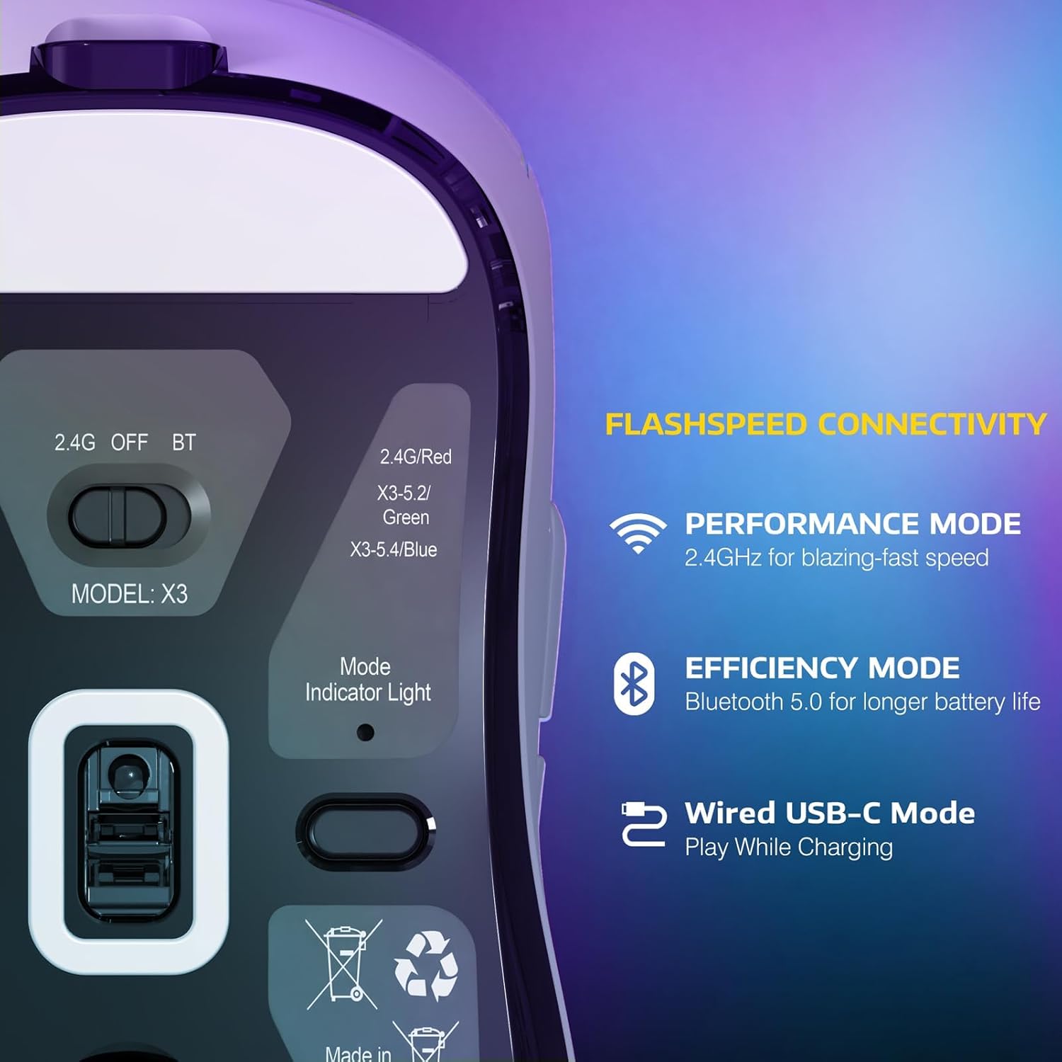 ATTACK SHARK X3PRO 4K/8K Lightweight Wireless Gaming Mouse with Tri-Mode(Wired/2.4GHz/BT),PAW3395 Optical Sensor,26K DPI,Kailh GM8.0 Switch,Long Battery,7 Buttons for PC/Laptop/Win/Mac(White)