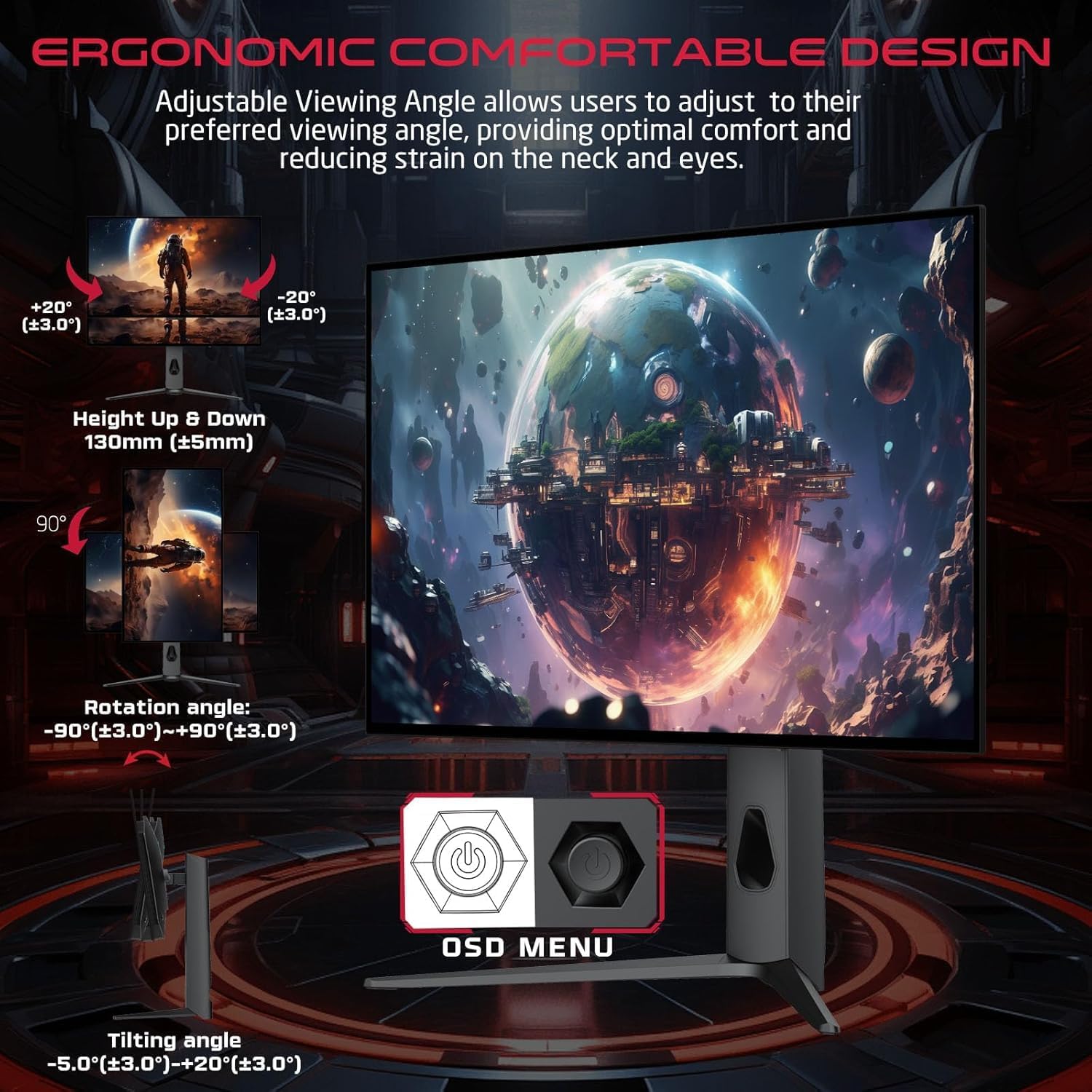 GAMEON 27" Black OLED QHD Gaming Monitor, 240Hz, 0.03ms, HDMI 2.1 (Supports PS5), DP 1.4, USB-C 65W, HDR10, FreeSync, G-Sync, 10-Bit, 98.5% DCI-P3, KVM, RGB, Adjustable Height Tilt Pivot Swivel