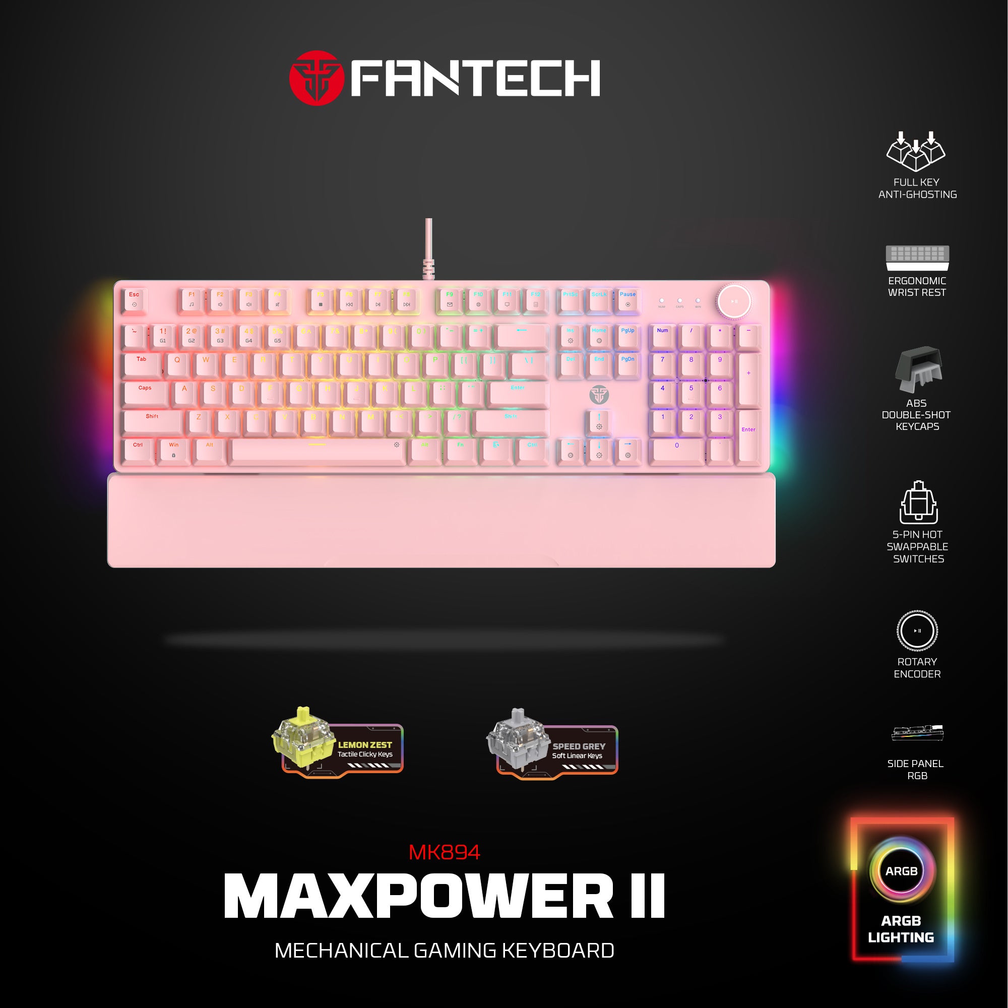 FANTECH MK894 MAXPOWER II Mechanical Gaming Keyboard ,Pink
