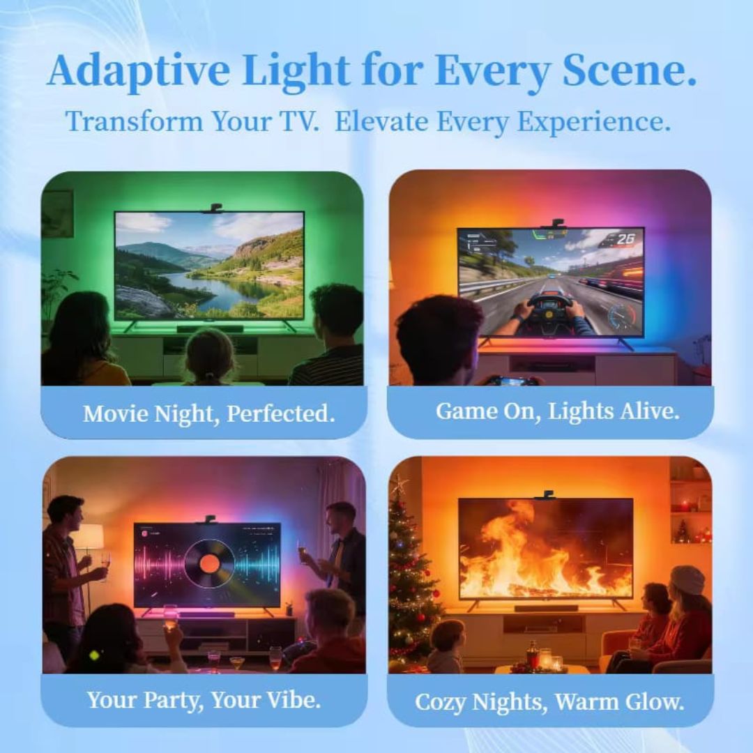 WACUAAO AI Sync LED TV Backlight with Camera, Music Sync,USB Powered, Remote Control, for Living Room, Home Theater, Gaming Room