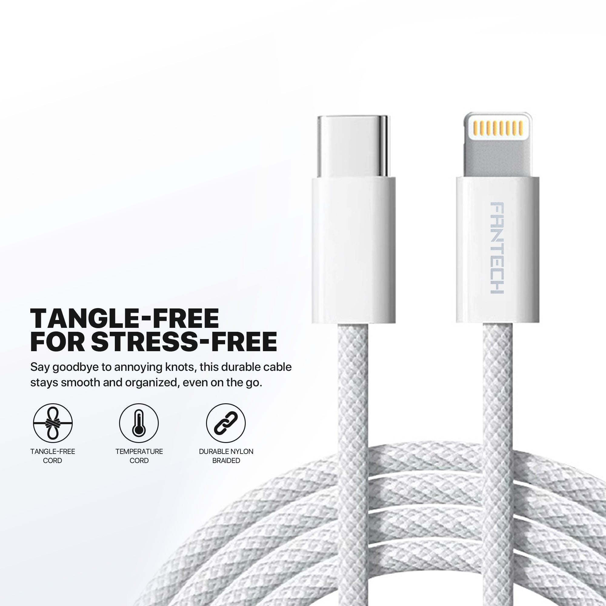 FANTECH PK202 20W Fast Charging Plug USB C Braided Cable Power Delivery for iPhone Home Car Travel Use Phone Charger Data Cable