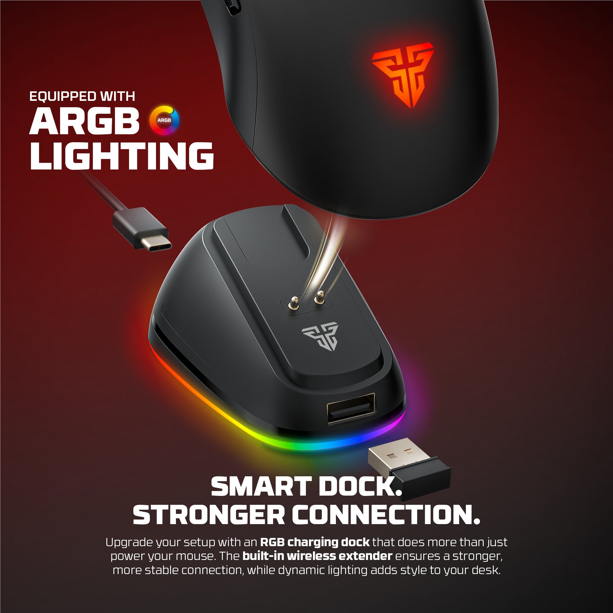 FANTECH WG9RD Wireless Gaming Mouse with Charging Magnetic Base Three Mode 12000DPI Customized E-sports Gamer Mouse