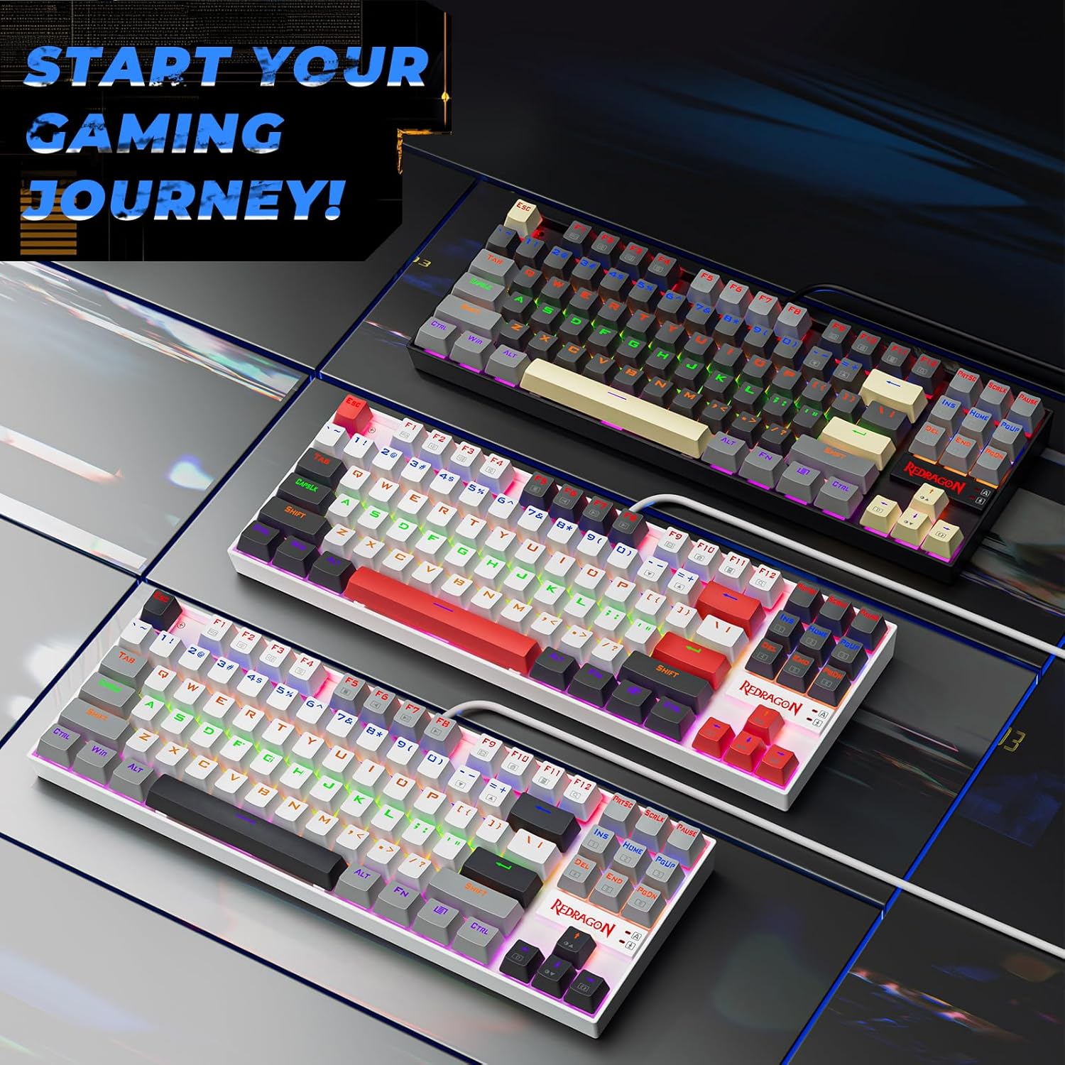 Redragon K552 Mechanical Gaming Keyboard, 87-Key Compact, LED Gaming Keyboard with Red Switches, Anti-Ghosting, Metal Frame for PC Gaming & Typing, Beginner-Friendly (Polar Monolith)