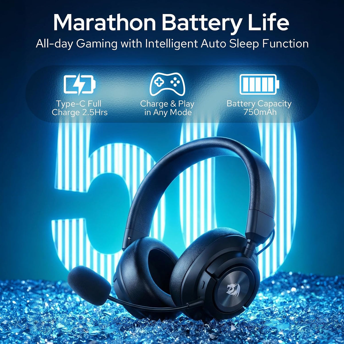 Redragon H889 Wireless Gaming Headset, 4-in-1 (2.4G/BT/USB/3.5mm), 51H Battery & Play-While-Charging, 7.1 Spatial Audio & 53mm Drivers, Detachable Mic, Multi-Platform Headphone for PC/PS5/NS/Mobile
