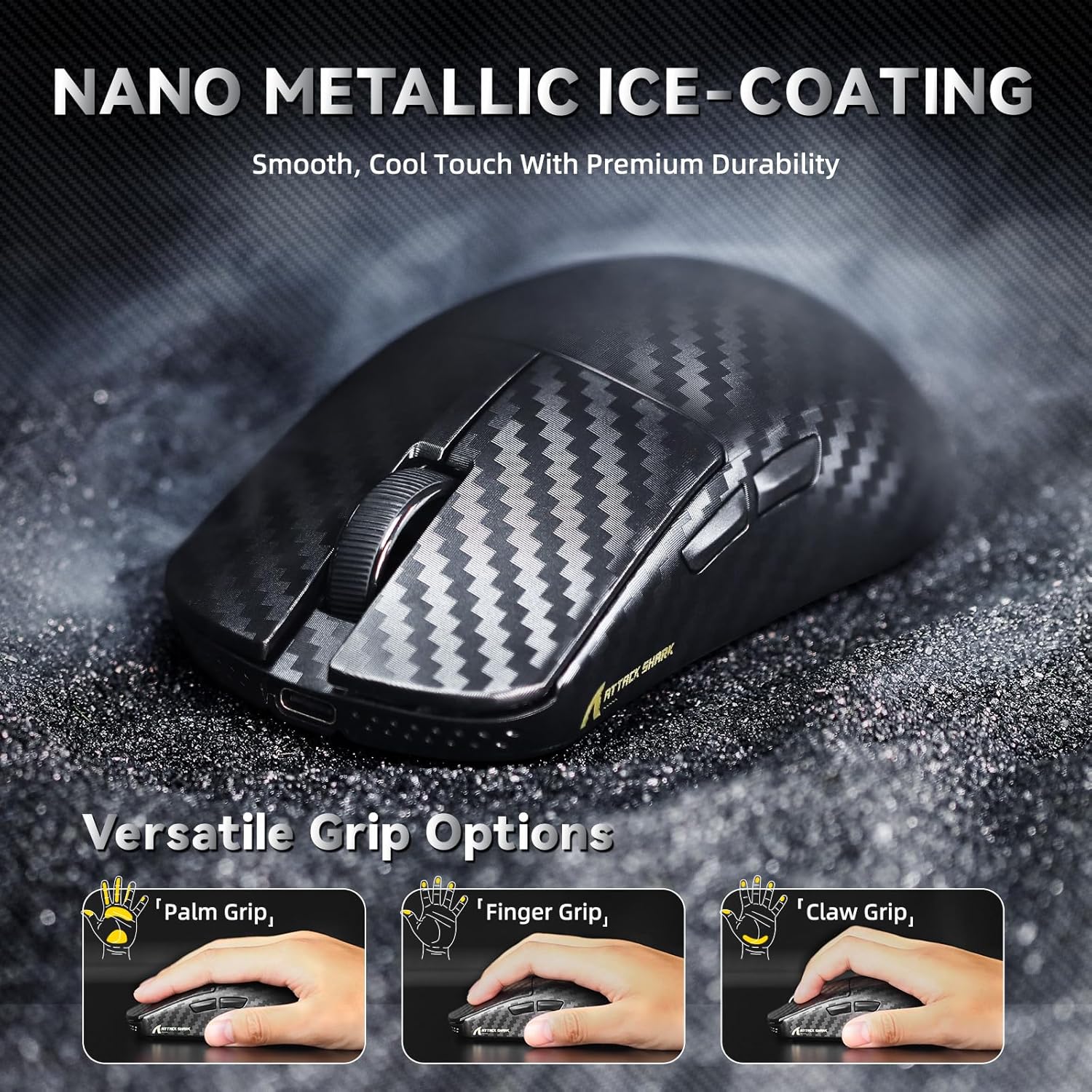ATTACK SHARK R11 Ultra 8K Carbon Fiber Wireless Gaming Mouse,PAW3950 MAX Sensor,49g Ultra-Lightweight,Nordic 52840 MCU Chip,42000 DPI,Wired/BT/2.4GHz Wirelss Programmable Mouse for PC/Mac(Wave)
