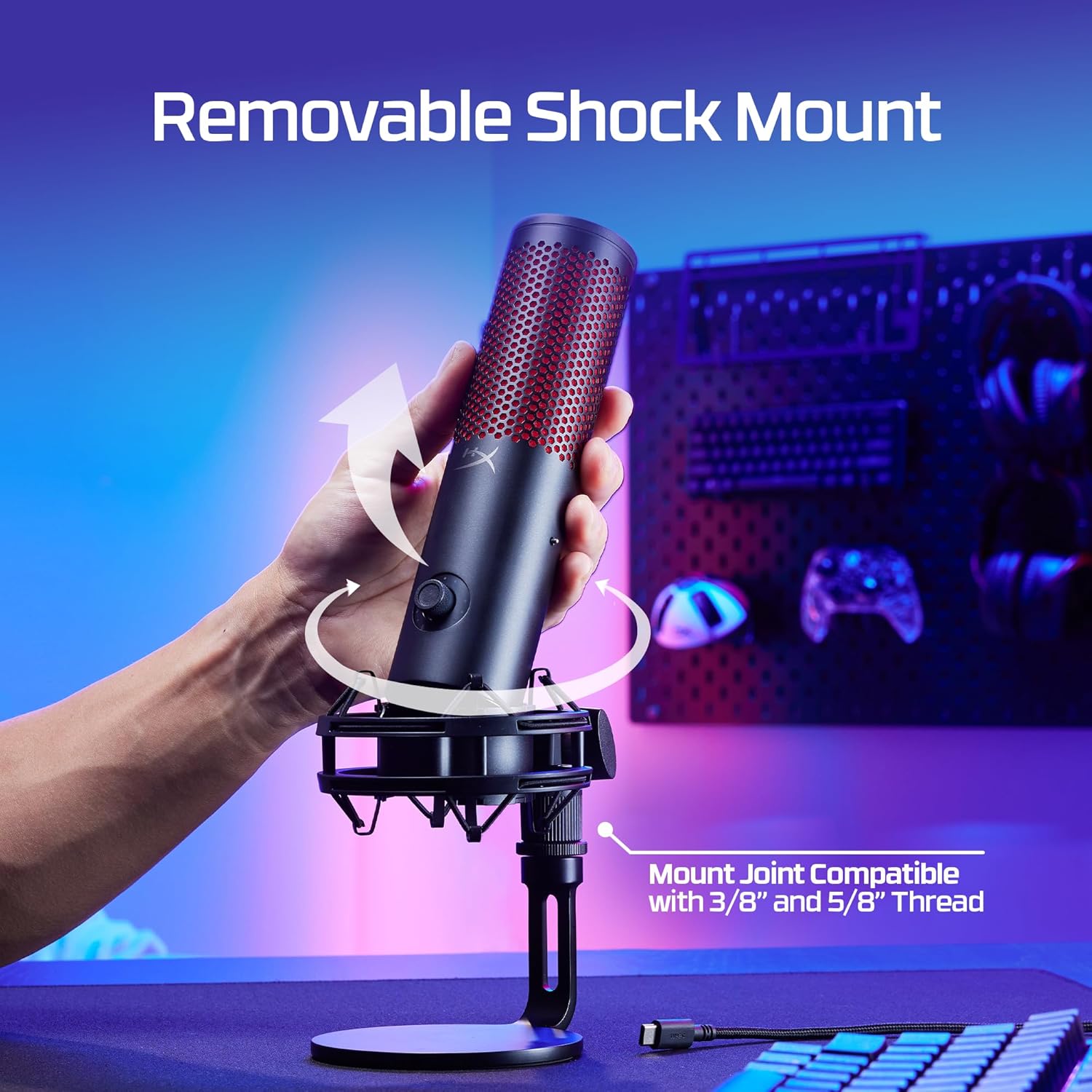 HyperX Quadcast 2 Frost – USB Microphone for Gaming, Streaming and Podcasting, with On-Board Controls, LED Lighting, Removable Shock Mount ,White