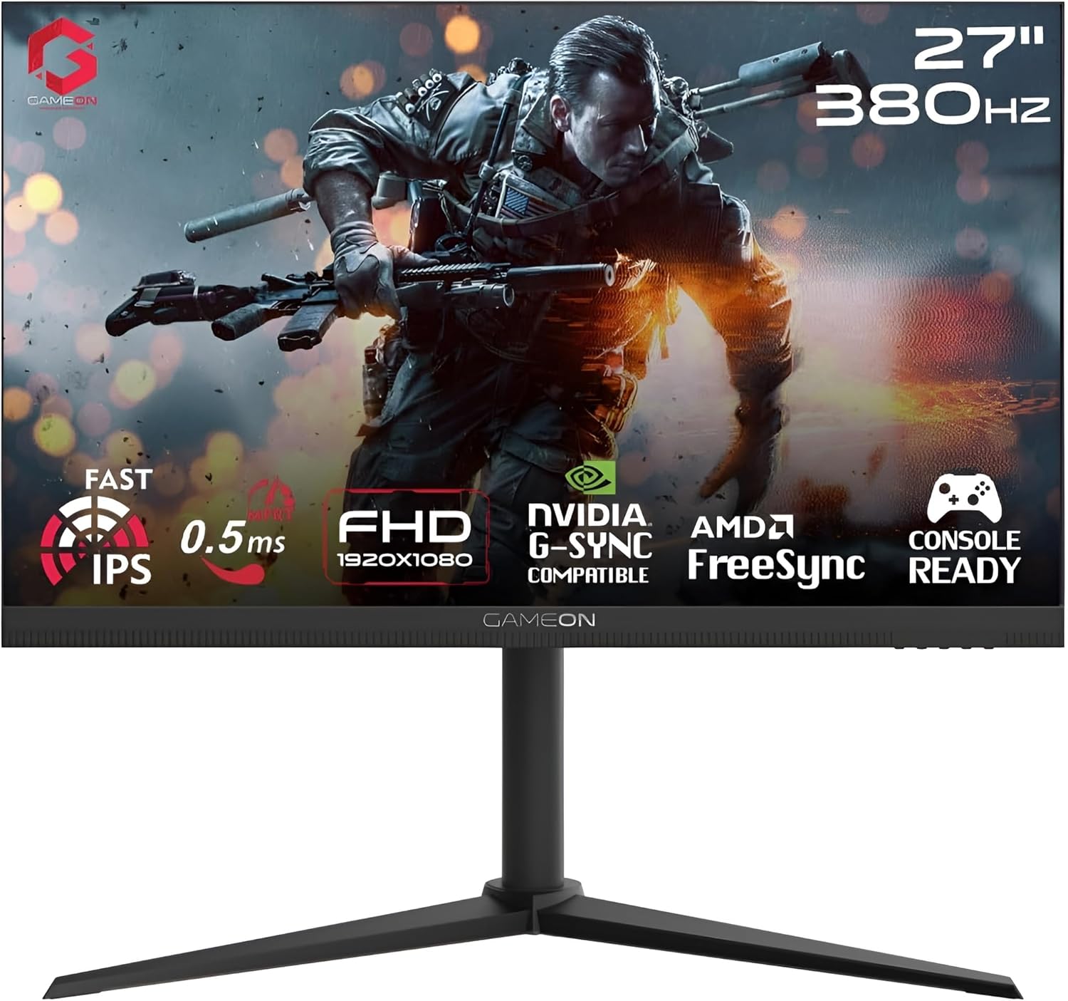 GAMEON GOMP27FHD380IPS Midnight Pro Series 27" FHD, 380Hz, MPRT 0.5ms, HDMI 2.1, Fast IPS Gaming Monitor (Supports PS5) - Black