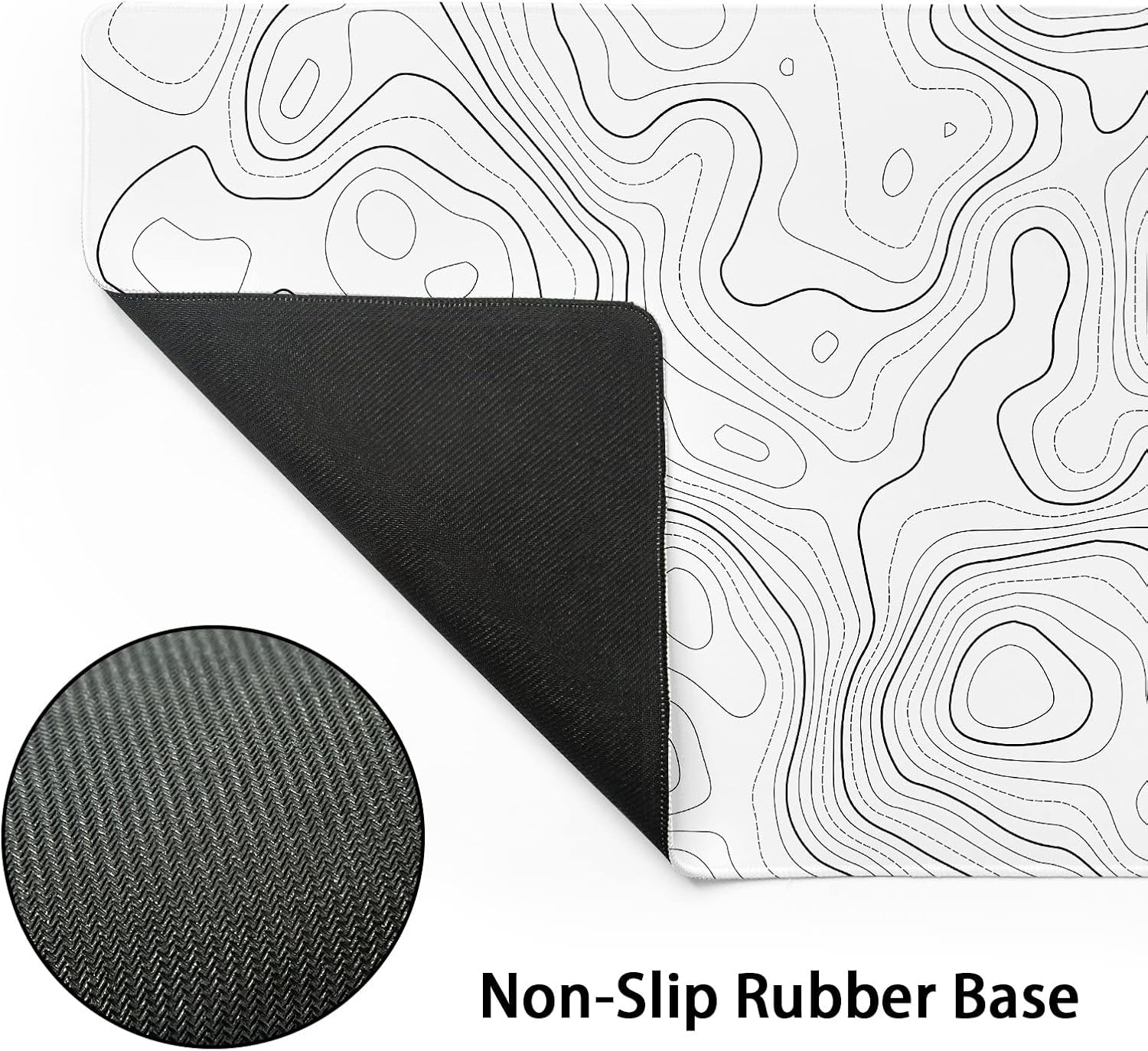 Topographic Map Large Mouse Pad XXL White Lines Contour Geographic Extended Large Desk Mat Big Desk Pad (90X40 CM)(4 MM) Non-Slip Rubber Base Stitched Edge Long Mousepad,35.4 x 15.7 Inch