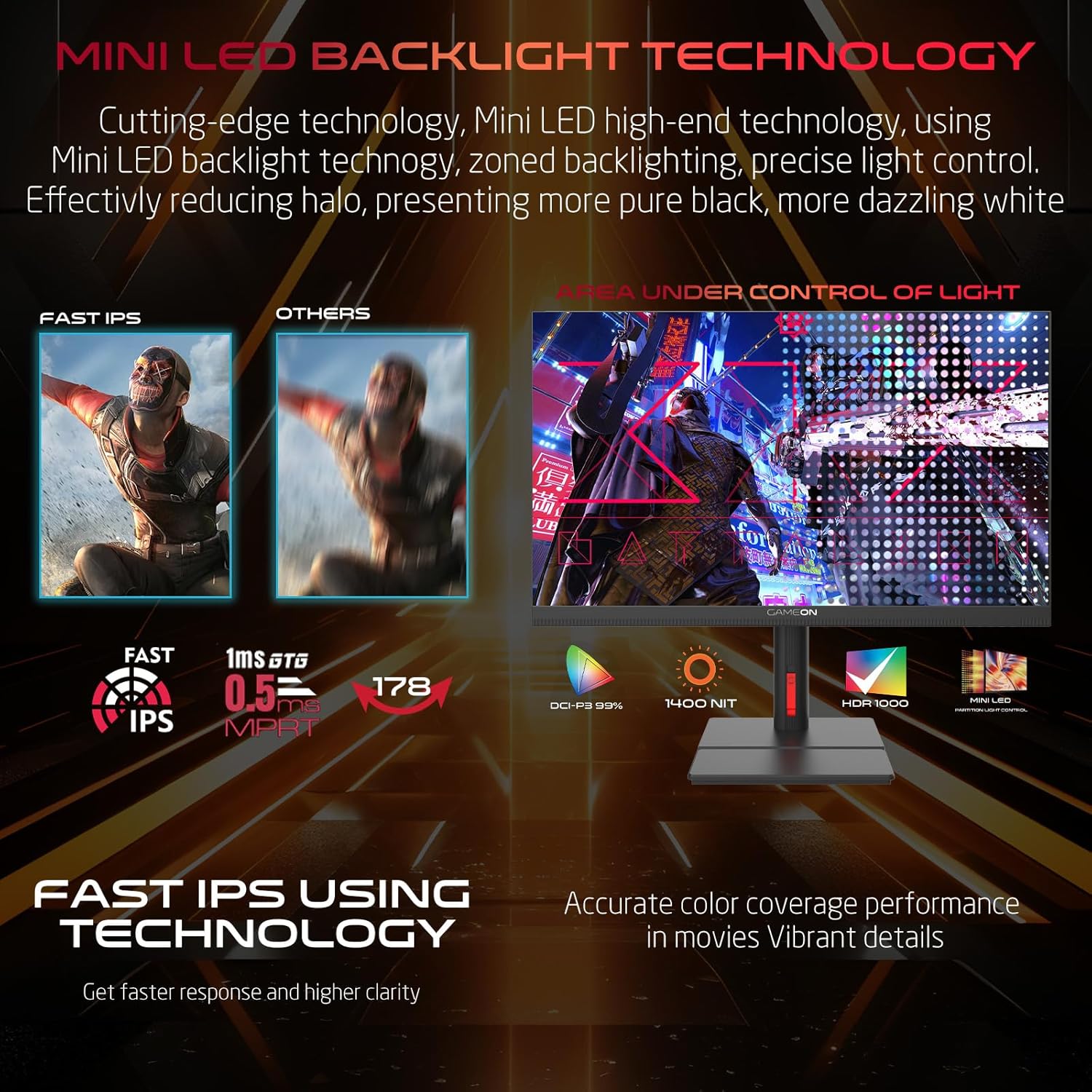 GAMEON GOML27QHD240IPS Midnight Signature Series 27" QHD, 240Hz, MPRT 0.5ms, HDMI 2.1, Fast IPS Mini LED Gaming Monitor (Supports PS5) - Black