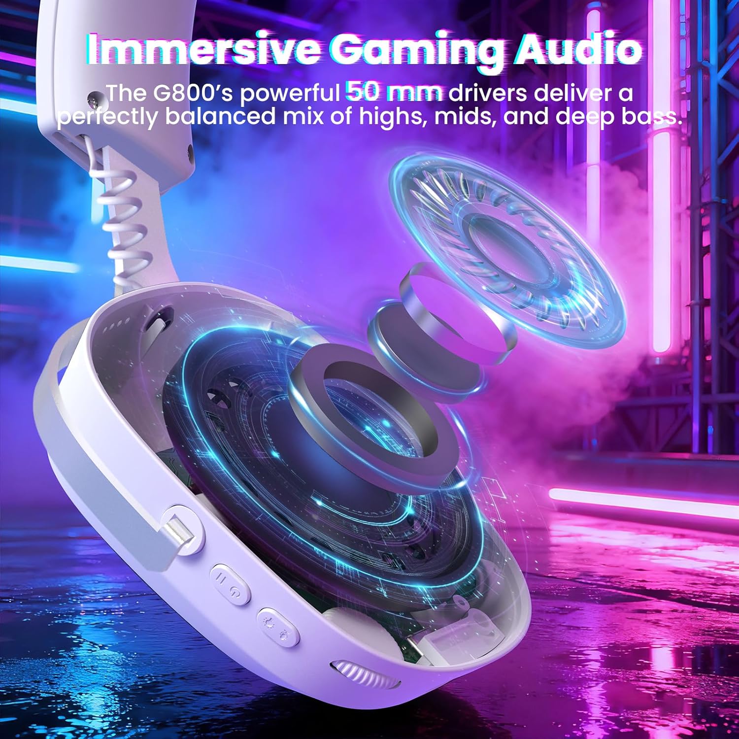 ATTACK SHARK G800 Wireless RGB Gaming Headset:7.1 Surround Sound-50mm Drivers-Memory Foam Ear Pads,Wired/2.4Ghz/BT,Ultralight,Durable Aluminum Frame,Detachable Mic,Programmable for PC Mac Gamer(White)