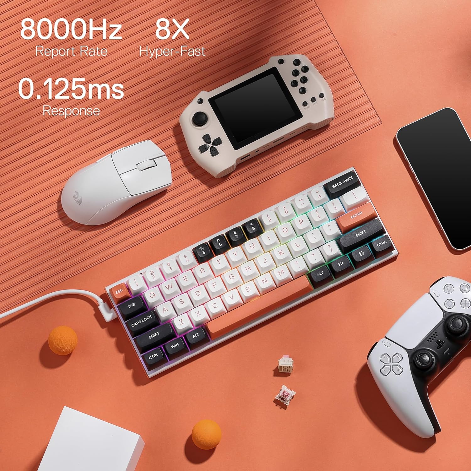 Redragon K683 Rapid Trigger HE Gaming Keyboard, 60% 61 Keys Wired Mechanical Keyboard w/Hyper-Fast Actuation, Dedicated Hall Effect Magnetic Switch, Actuation Point Adjustable, 8K Hz Polling Rate