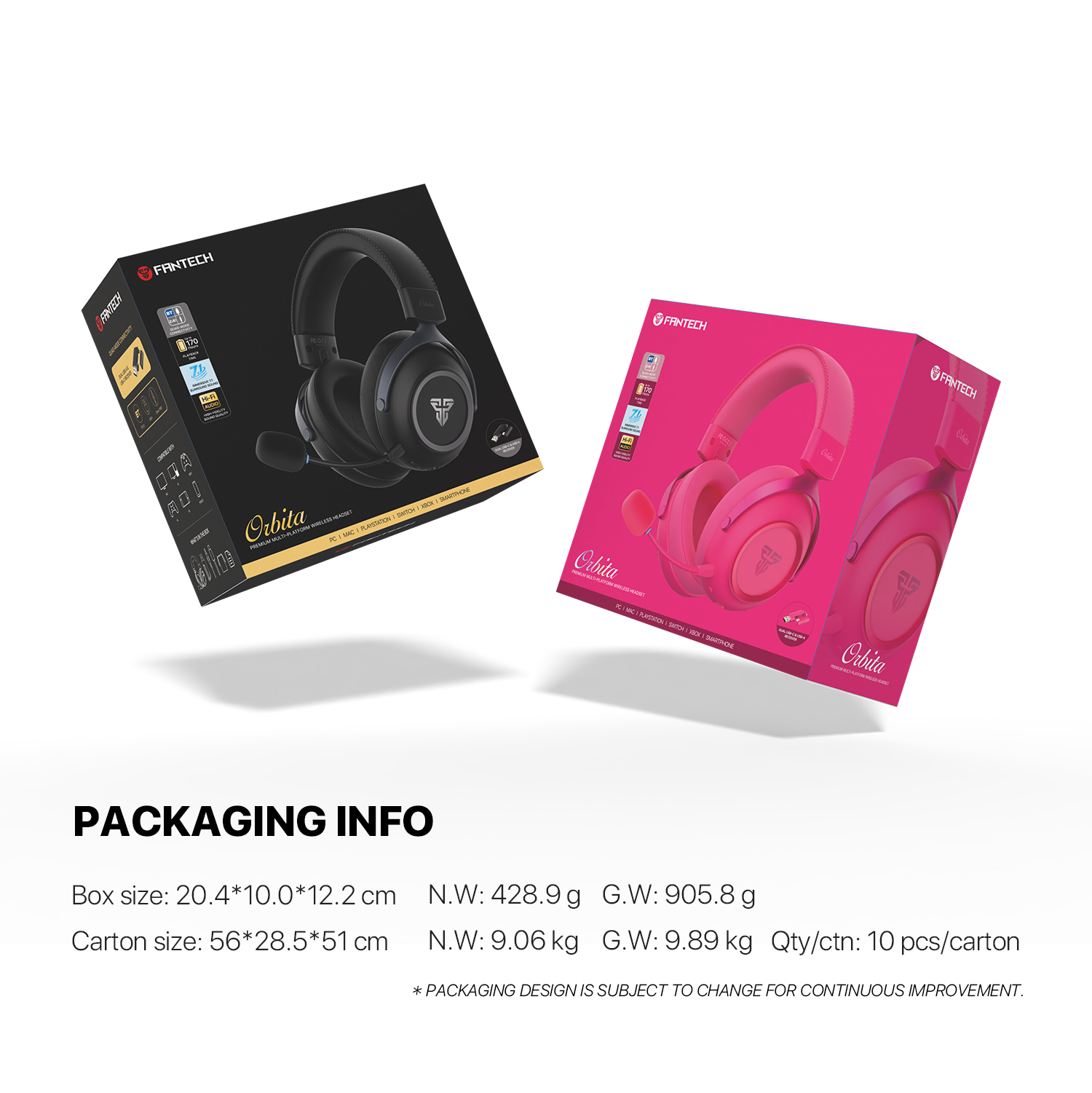 FANTECH Orbita WHG07 2.4G Bluetooth Wireless Gaming Headset 53mm Hi-Fi 7.1 Surround Sound Headphones with Noise Reduction Mic