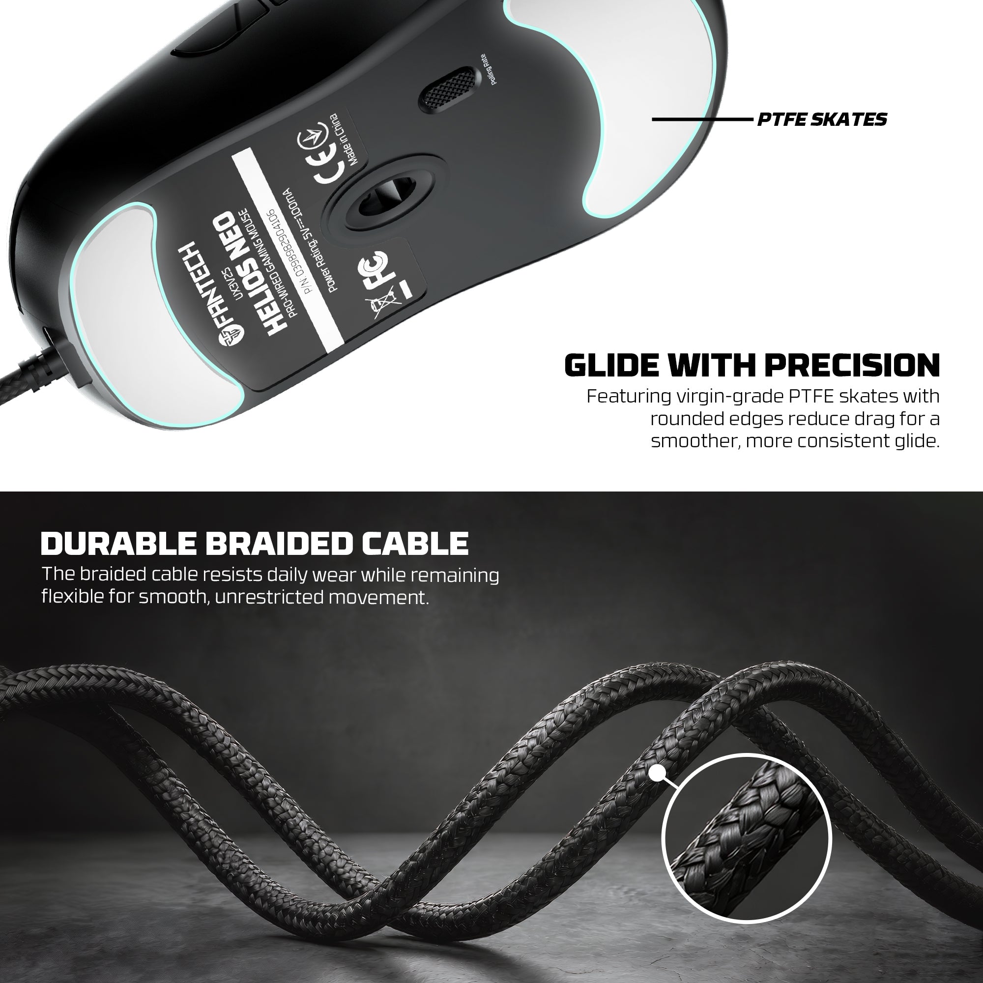 Fantech Helios Neo UX3V2S Wired Gaming Mouse with RGB Lighting 6D Macro Function 400-20000 Adjustable DPI 20 Million Clicks Plug & Play Tracking Speed Up to 450 IPS / 50G Acceleration 1.8m Nylon Braided USB Cable Connectivity 1000Hz Polling Rate