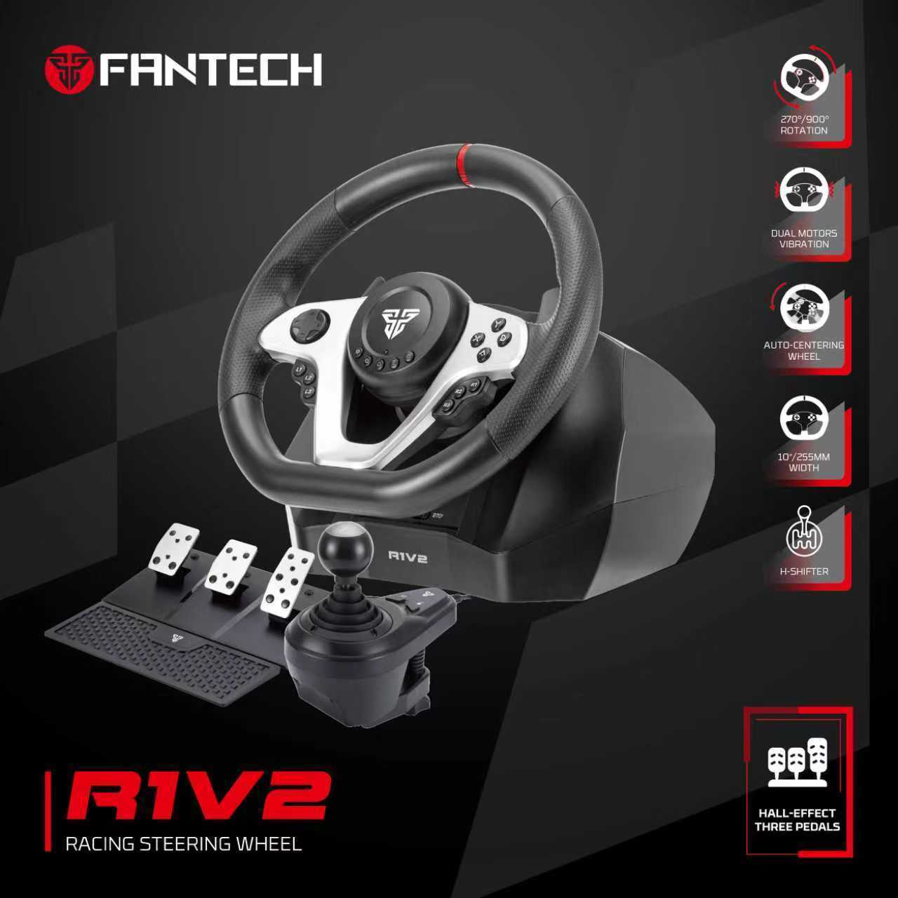 computer steering wheel and pedals Fantech R1V2 Racing Steering Wheel | Dual-Motor Vibration