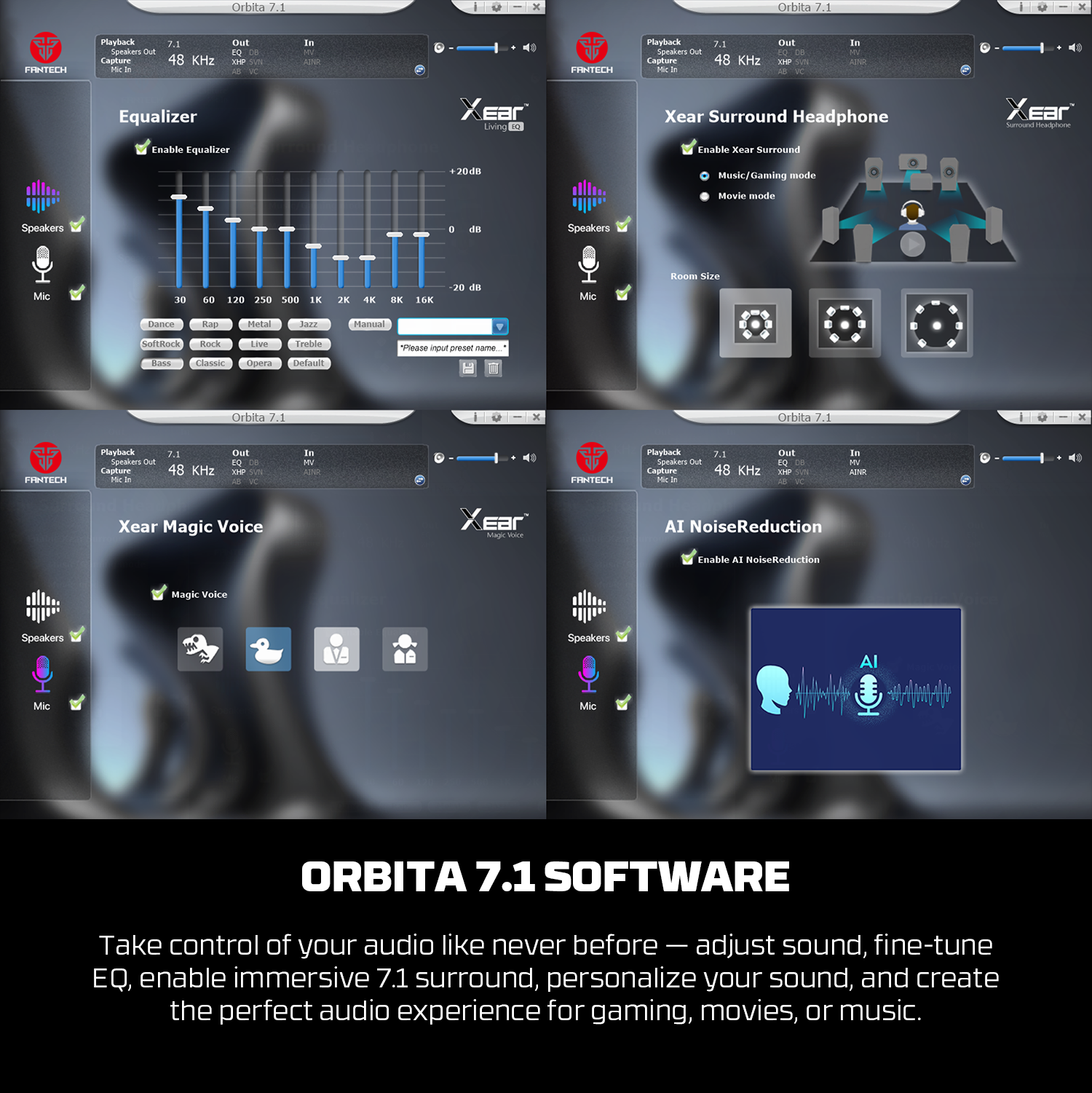 FANTECH Orbita WHG07 2.4G Bluetooth Wireless Gaming Headset 53mm Hi-Fi 7.1 Surround Sound Headphones with Noise Reduction Mic