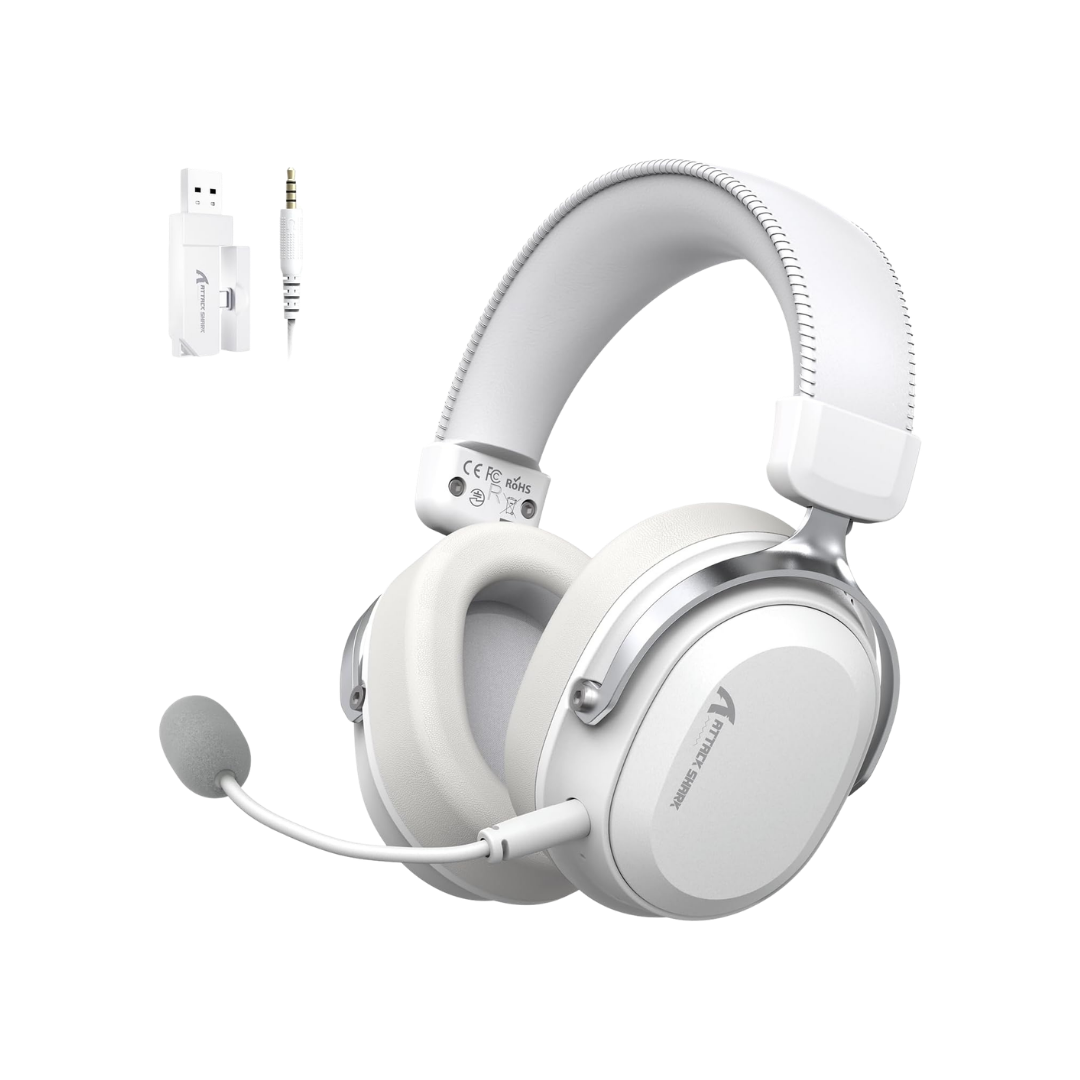 ATTACK SHARK L30Pro Wireless Gaming Headset with 2.4Ghz/BT/Wired, Long Battery Life with Detachable Microphone 7.1 Surround Sound Ultra-Low Latency for PC/PS5/Xbox/Switch/Mobile Silver