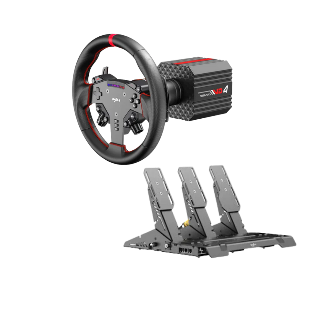 PXN VD4 Bundle F Gaming sim racing wheel Direct Drive Servo Motor Base 4NM Force Feedback 11" Racing Wheel & Hall 2-Pedal PC Steering Wheel set for PC Windows 7/8/10/11