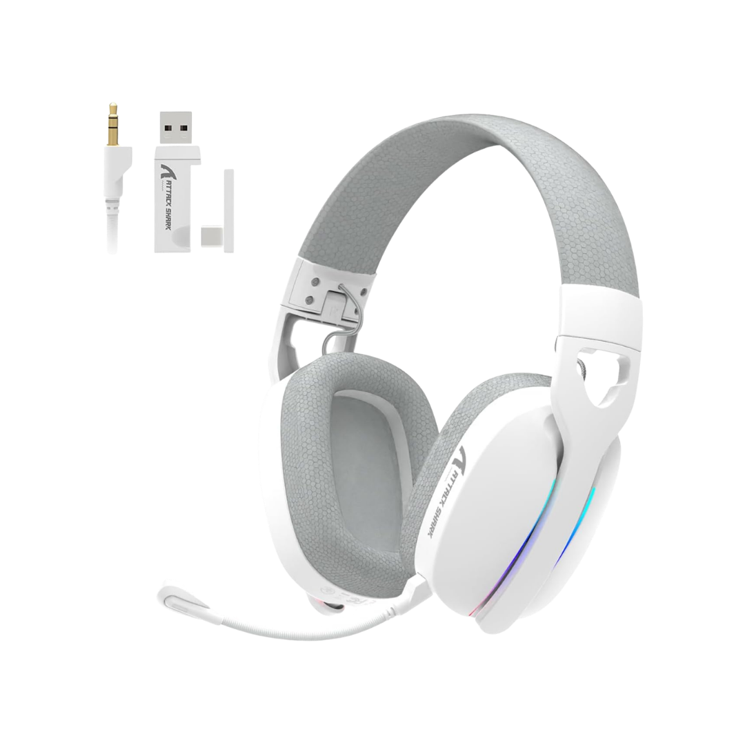 ATTACK SHARK L90 Ultra-Light Wireless Headset,RGB,Foldable,Triple- Mode-2.4Ghz/Bluetooth/Wired Gaming Headphone with mic,40mm Driver,7.1 Surround Sound,for Xbox/PS4/PS5/PC Customize via Software-White