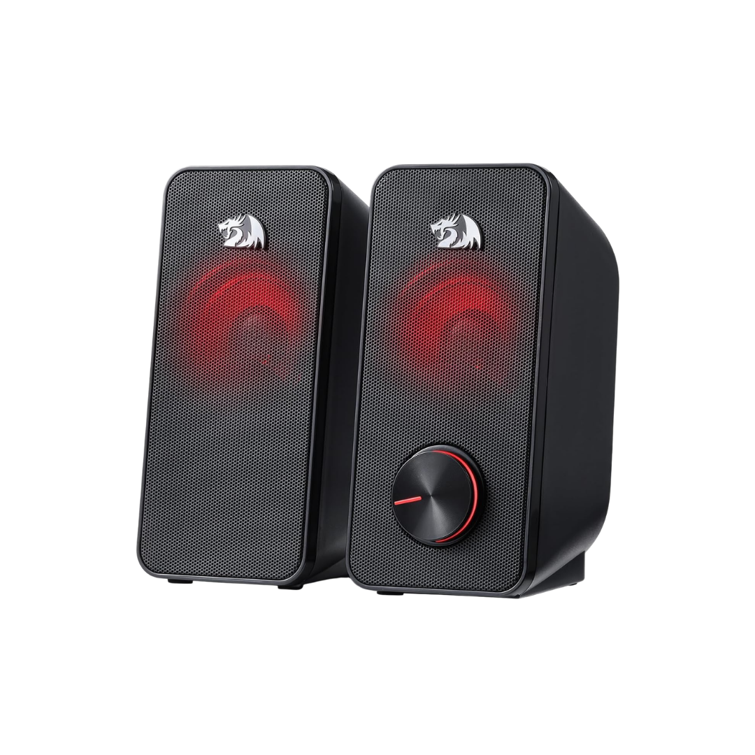 Redragon GS500 Stentor PC Gaming Speaker, 2.0 Channel Stereo Desktop Computer Speaker with Red Backlight, Quality Bass and Crystal Clear Sound, USB Powered with a 3.5mm Connector
