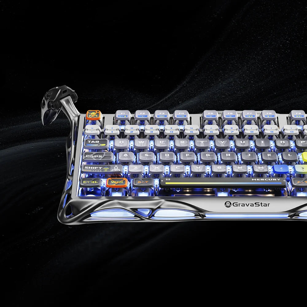 GravaStar Mercury K1 Pro Wireless Mechanical Gaming Keyboard, 75% Layout RGB Custom Keyboard, Hot-Swappable Linear Switches – Aluminum Alloy, Interstellar Silver Brushed Metal Look