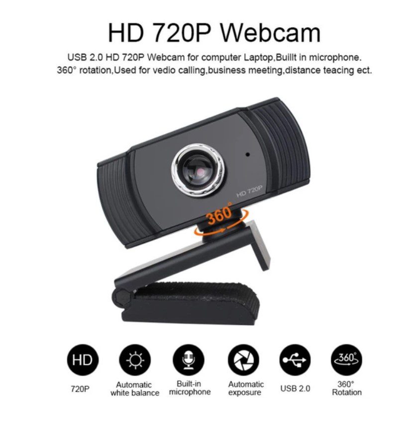 Kisonli HD-723 High Definition Rotatable HD Webcams Computer 720P Webcam with Dual Microphone for PC Laptop