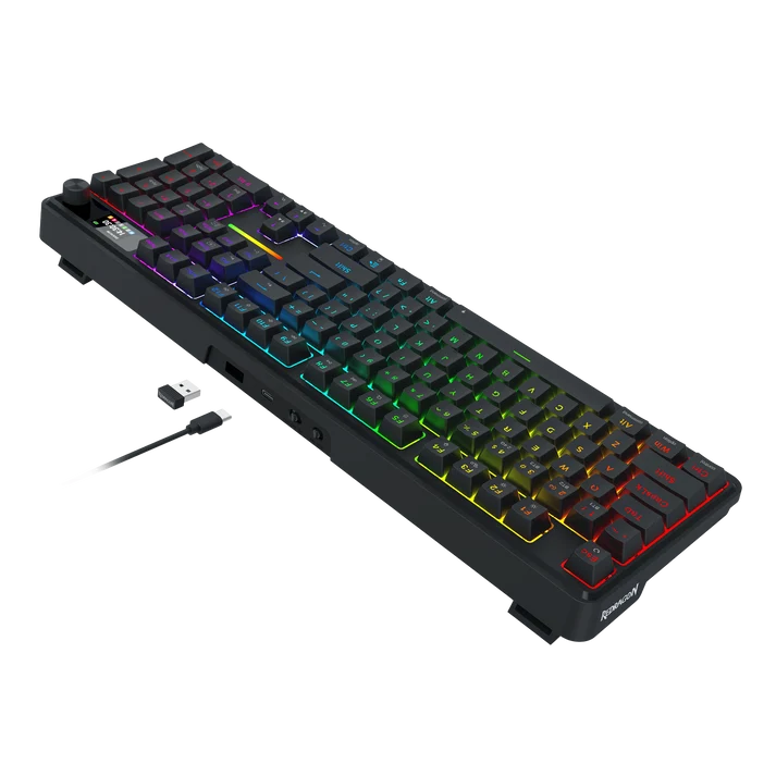 Redragon K762 PRO Wireless 104-Key Gasket Gaming Keyboard, Screen & Knob | Easy-Control LED Info Display, 0-Delay Tri-Mode, Cushioned 5-Layer Noise Dampening for Creamy Thocky Sound, Full-Size 104-Key