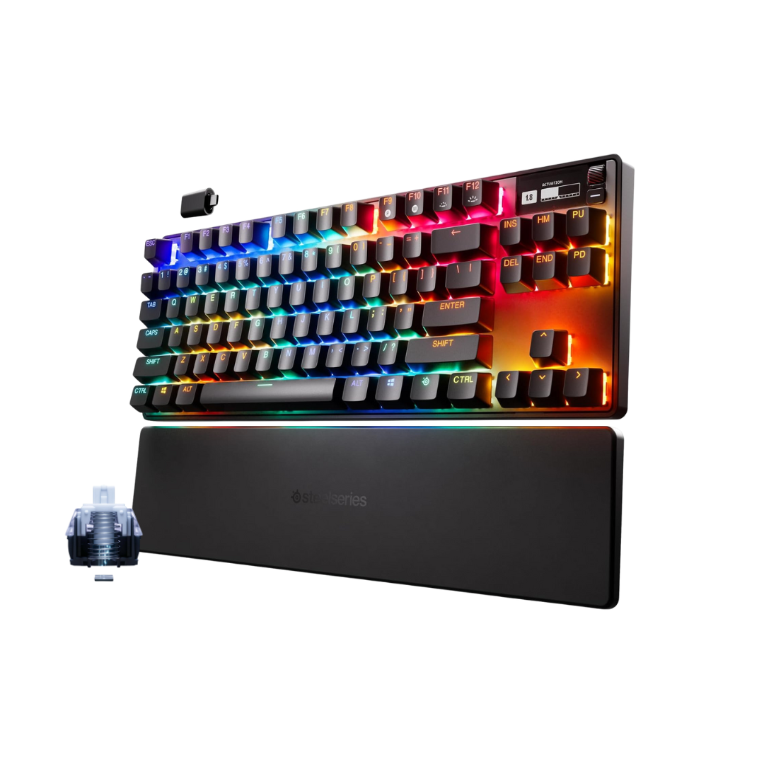 SteelSeries Apex Pro TKL Wireless HyperMagnetic Gaming Keyboard — Esports Tenkeyless — OLED Screen — Adjustable Actuation — PBT Keycaps — Bluetooth — 2.4GHz — USB-C