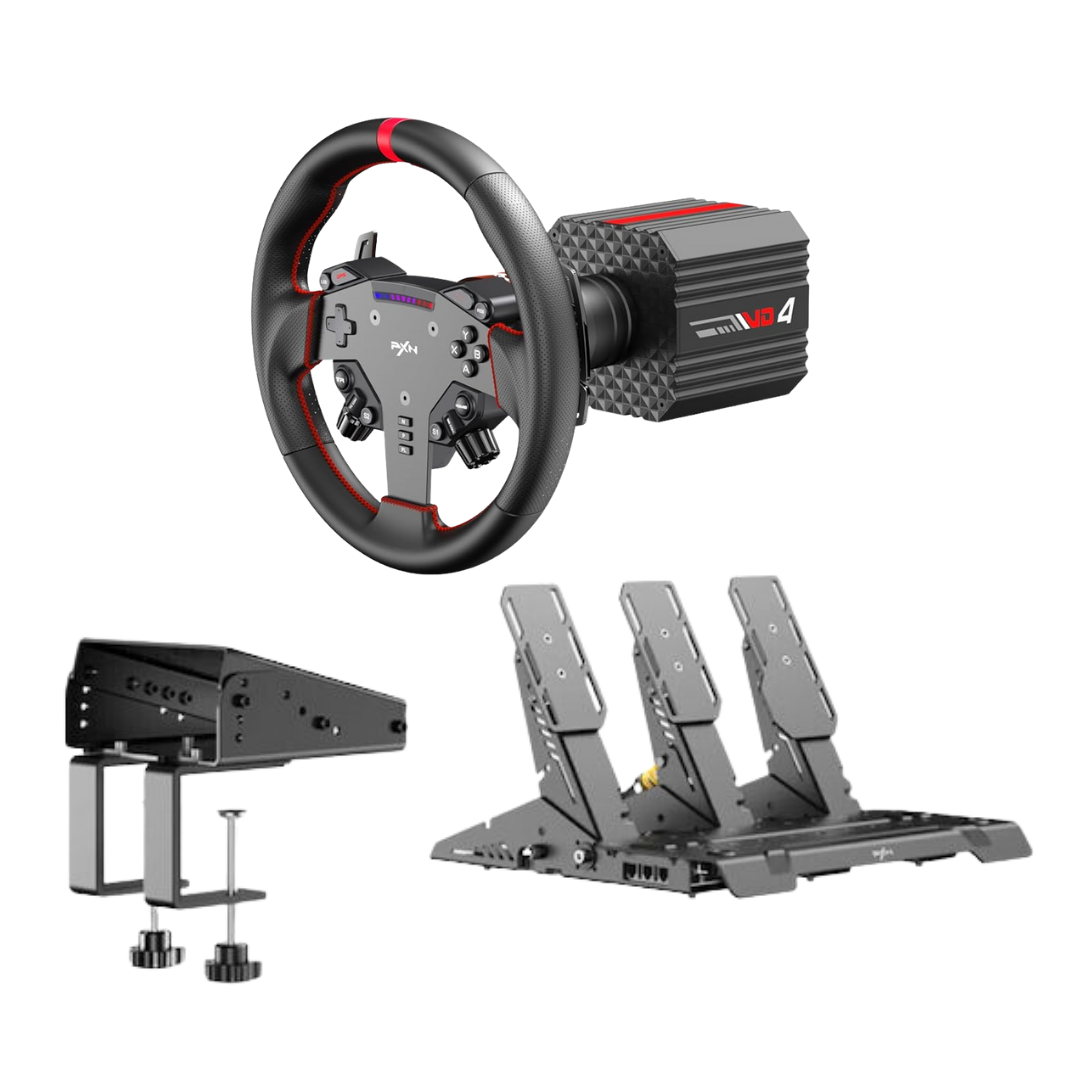PXN VD4 Bundle F Gaming sim racing wheel Direct Drive Servo Motor Base 4NM Force Feedback 11" Racing Wheel & Hall 2-Pedal PC Steering Wheel set for PC Windows 7/8/10/11