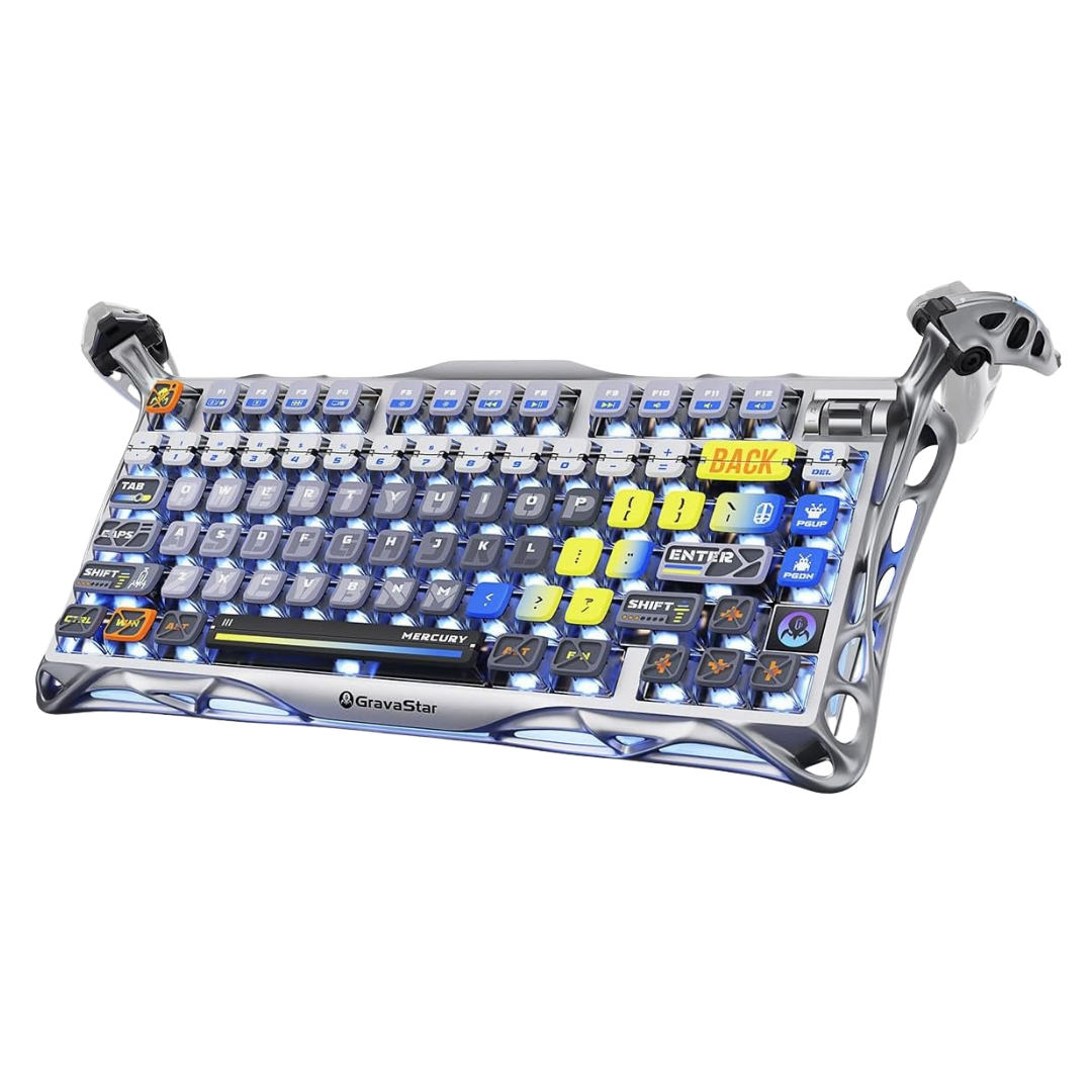 GravaStar Mercury K1 Pro Wireless Mechanical Gaming Keyboard, 75% Layout RGB Custom Keyboard, Hot-Swappable Linear Switches – Aluminum Alloy, Interstellar Silver Brushed Metal Look