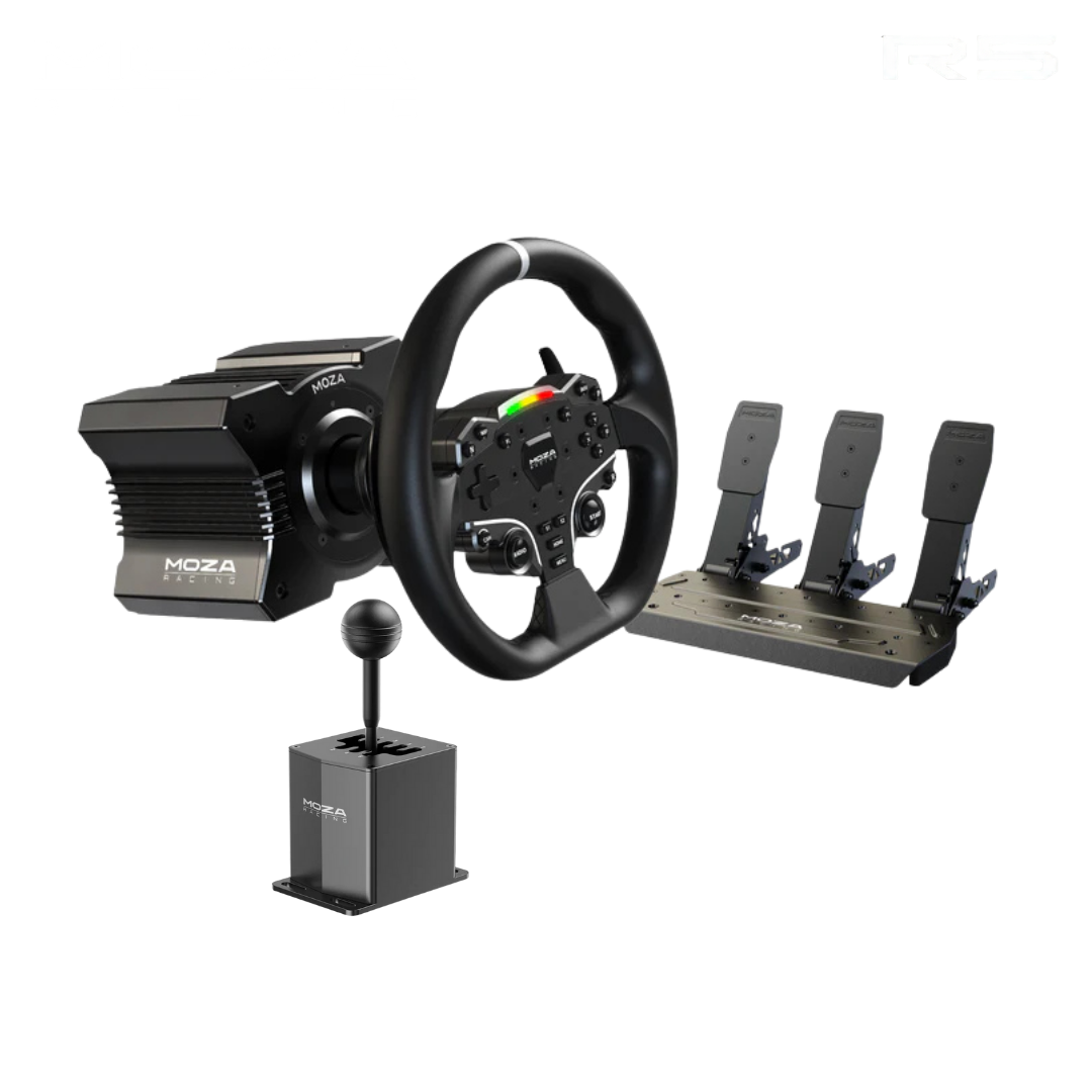 MOZA R5 Wheel and Pedals Kit Racing Simulator 5.5Nm Direct Drive Wheelbase,Unbeatable Rigid & Durable 11-Inch ES Racing Wheel SR-P Lite Dual Pedal and Desk Clamp All-in-One ,And MOZA HGP Racing Shifter