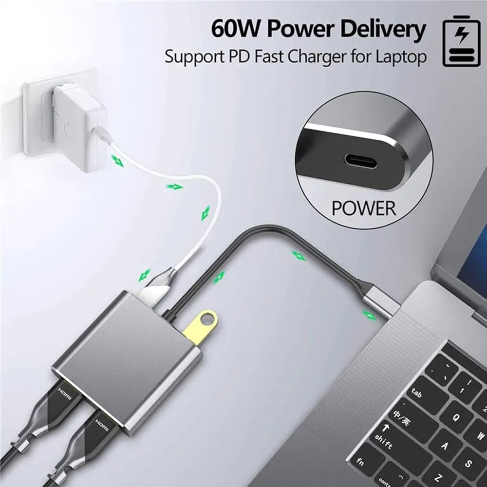 USB C to Dual HDMI Adapter, 4 in 1 USB Type C Hub with 2 HDMI?4K@30Hz?/USB3.0 /PD Charging, Dual HD Screen Display USB-C Docking Station Compatible...