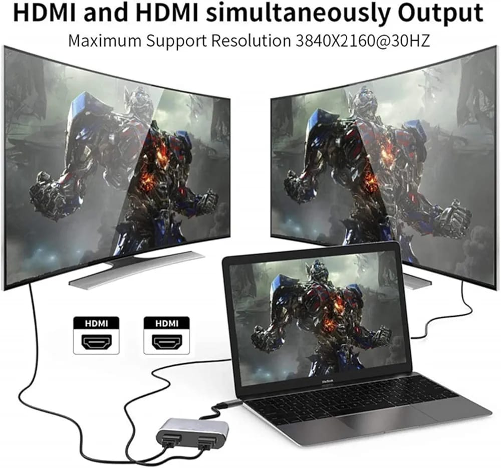 USB C to Dual HDMI Adapter, 4 in 1 USB Type C Hub with 2 HDMI?4K@30Hz?/USB3.0 /PD Charging, Dual HD Screen Display USB-C Docking Station Compatible...