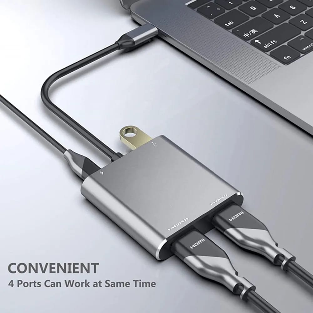 USB C to Dual HDMI Adapter, 4 in 1 USB Type C Hub with 2 HDMI?4K@30Hz?/USB3.0 /PD Charging, Dual HD Screen Display USB-C Docking Station Compatible...