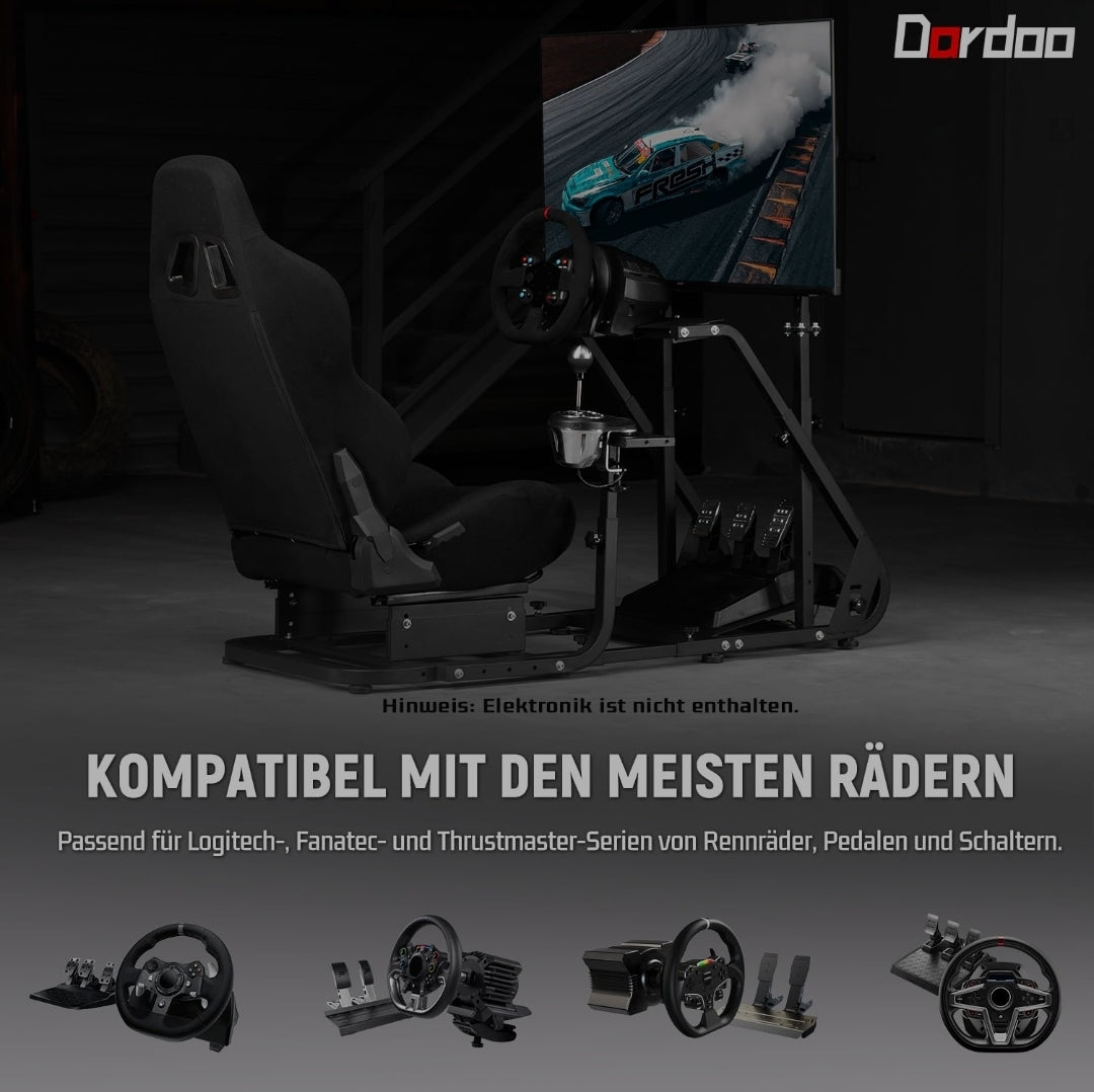 Dardoo Racing Simulator Cockpit with Monitor Stand - TV Mount&Black Seat fit for Logitech G923 Thrustmaster Wheels Fanatec WITHOUT Wheel Shifter Pedal and Display (Monitor Stand Cockpit - Black)