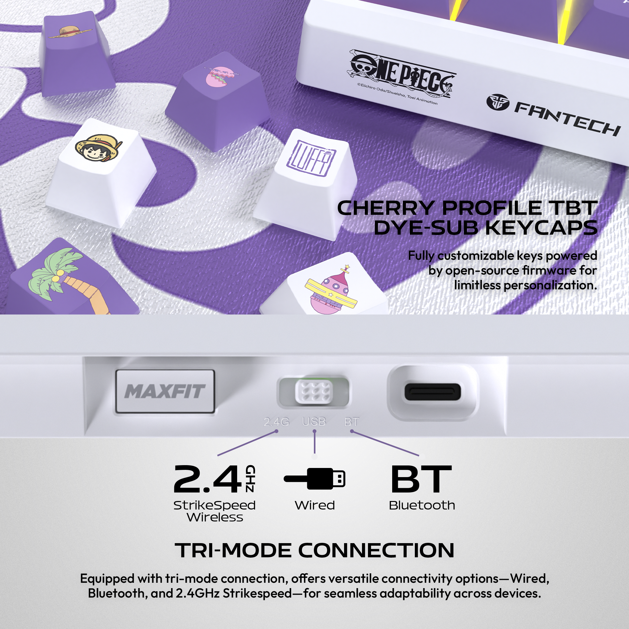 لوحة مفاتيح ميكانيكية Fantech MK921 MAXFIT8 QMK باللون الوردي