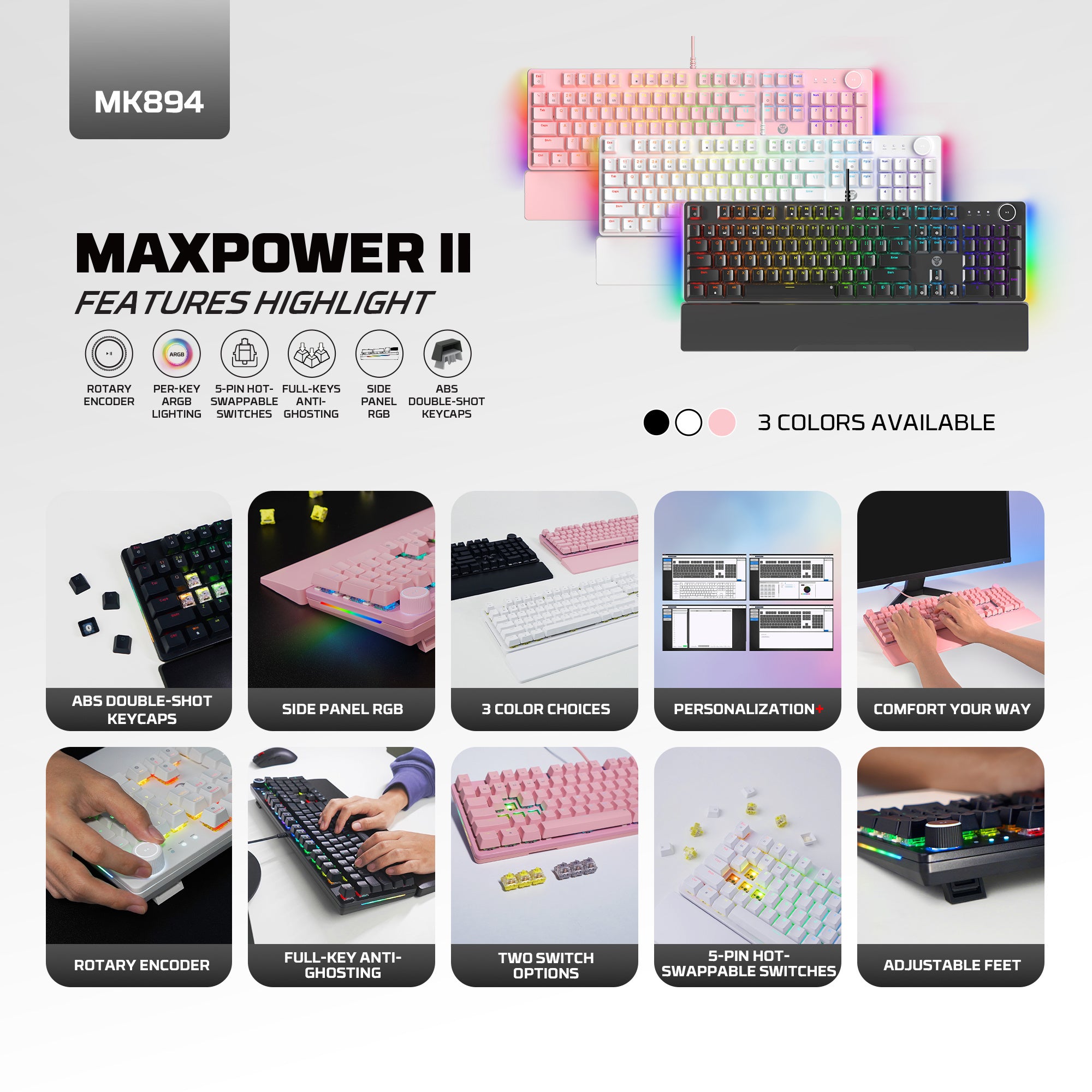 FANTECH MK894 MAXPOWER II Mechanical Gaming Keyboard ,Pink