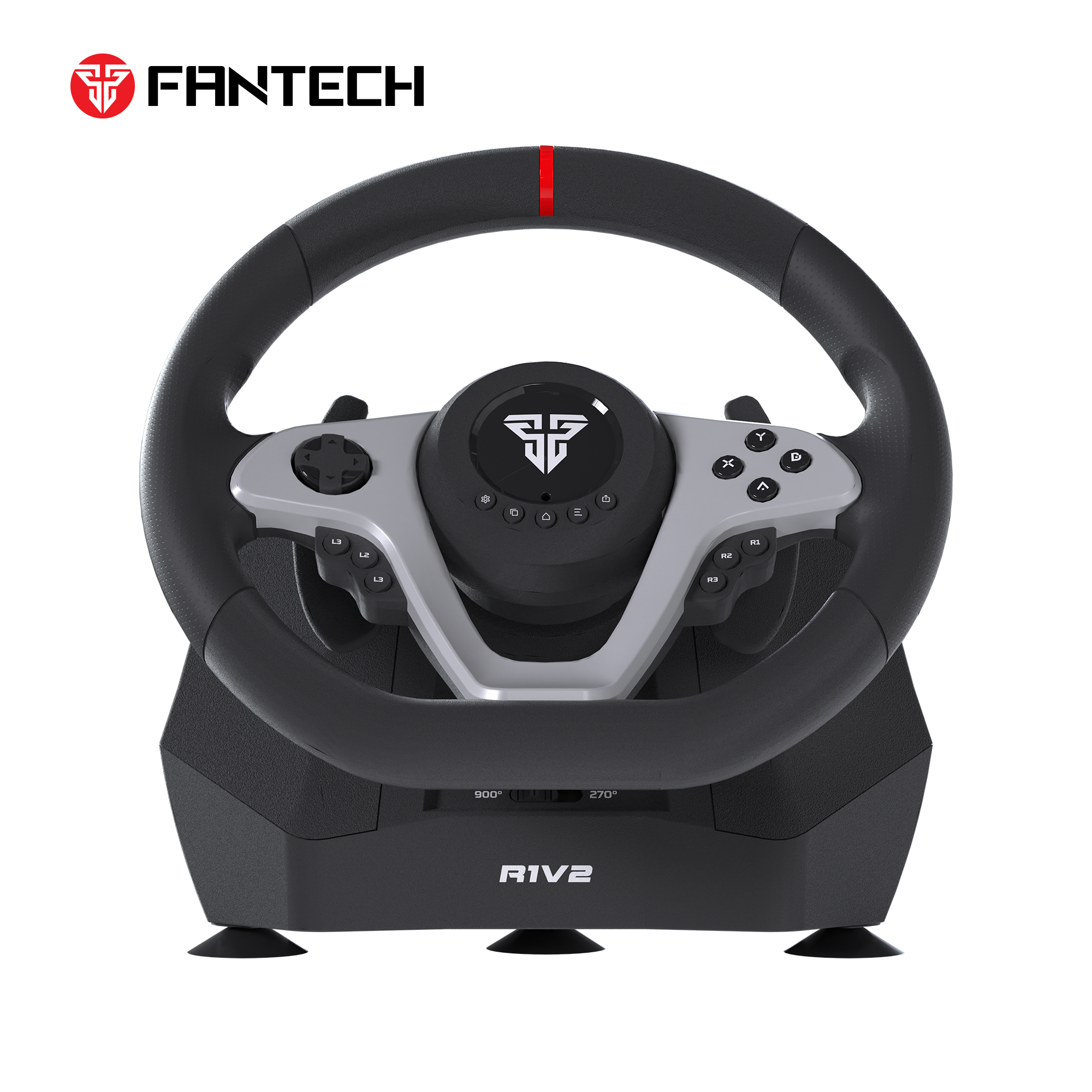 Fantech R1V2 Racing Steering Wheel | Dual-Motor Vibration | 270° / 900° Rotation | 15 Buttons + D-Pad | 6 Gears + Reverse | 3 Pedals (Clutch, Brake & Throttle) | PC Driving Wheel Set with Clutch and Shifter