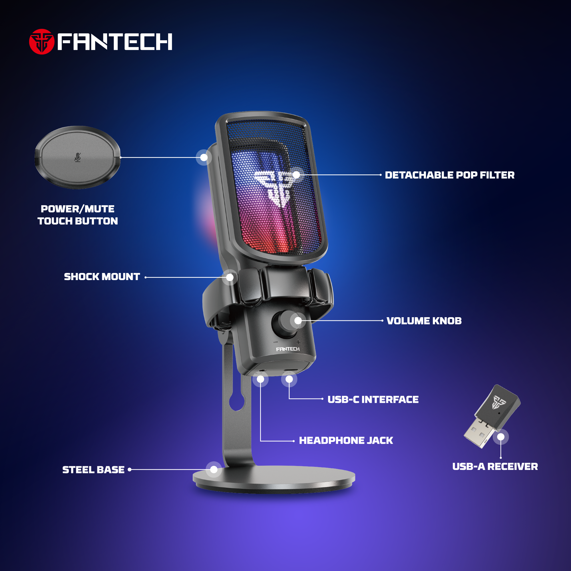 FANTECH WMCX01 LEVIOSA WAVE DUAL-MODE Wireless Condenser Microphone ,White