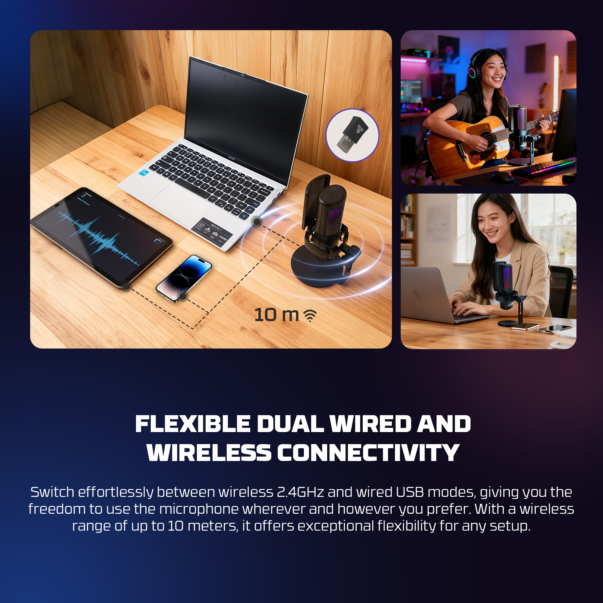 FANTECH WMCX01 LEVIOSA WAVE DUAL-MODE Wireless Condenser Microphone ,White