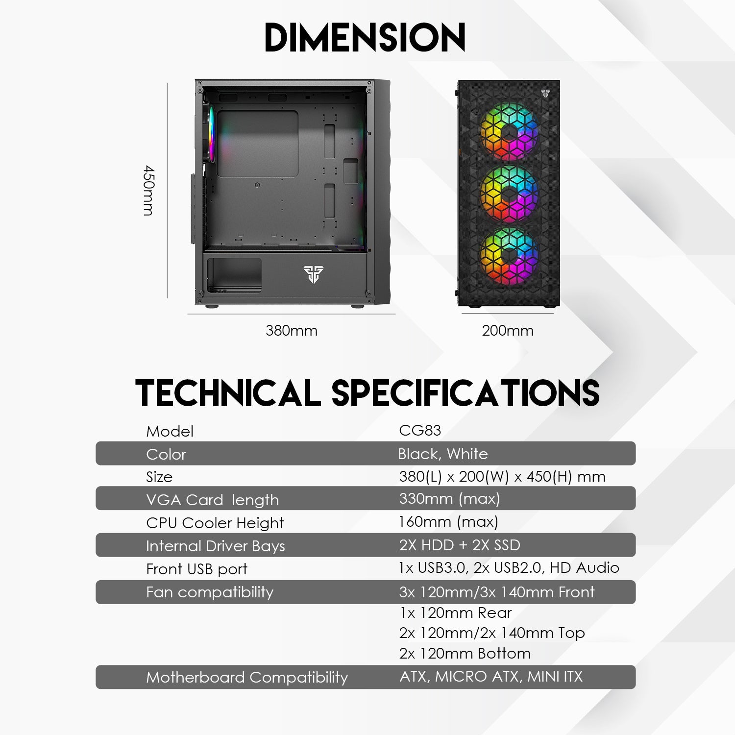 Fantech Aero 2 CG83 Middle Tower Case Tower Case & Monitor