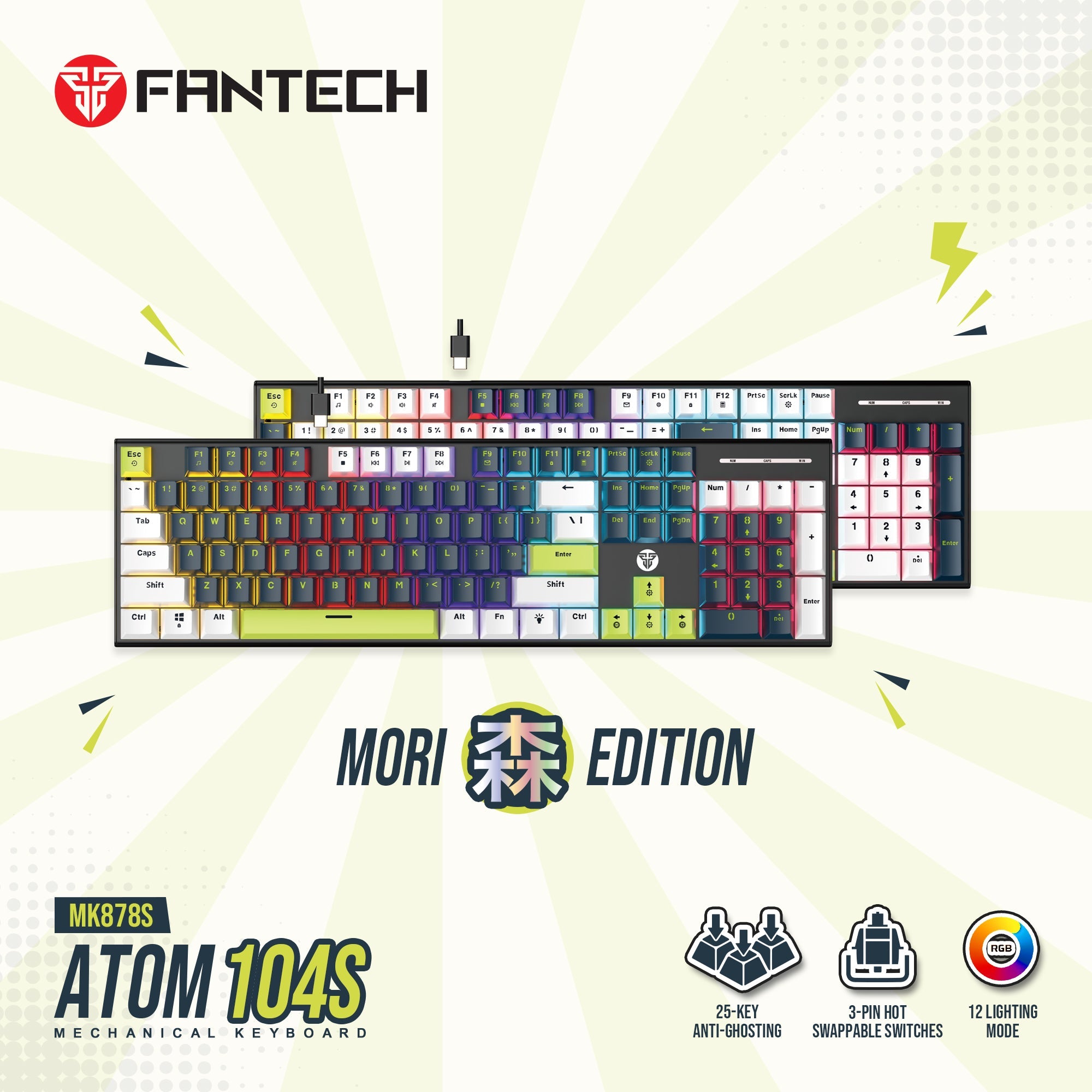 FANTECH ATOM104S MK878S MECHANICAL GAMING KEYBOARD MORI EDITION BLACK Keyboard