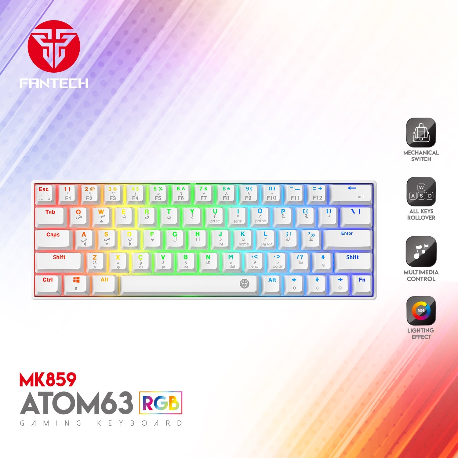 Fantech Atom63 MK859 Mechanical Gaming Keyboard Arabic/English Keyboard