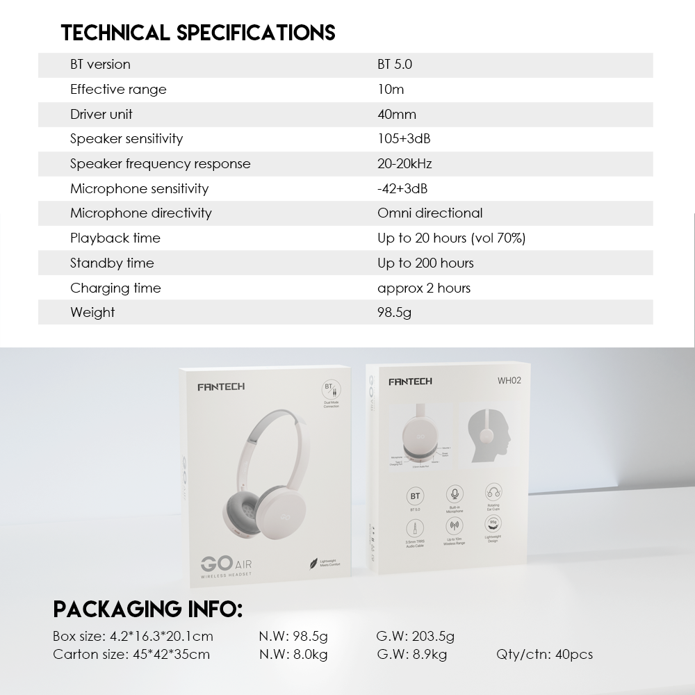 Fantech GO AIR WIRELESS HEADPHONE WH02 Audio