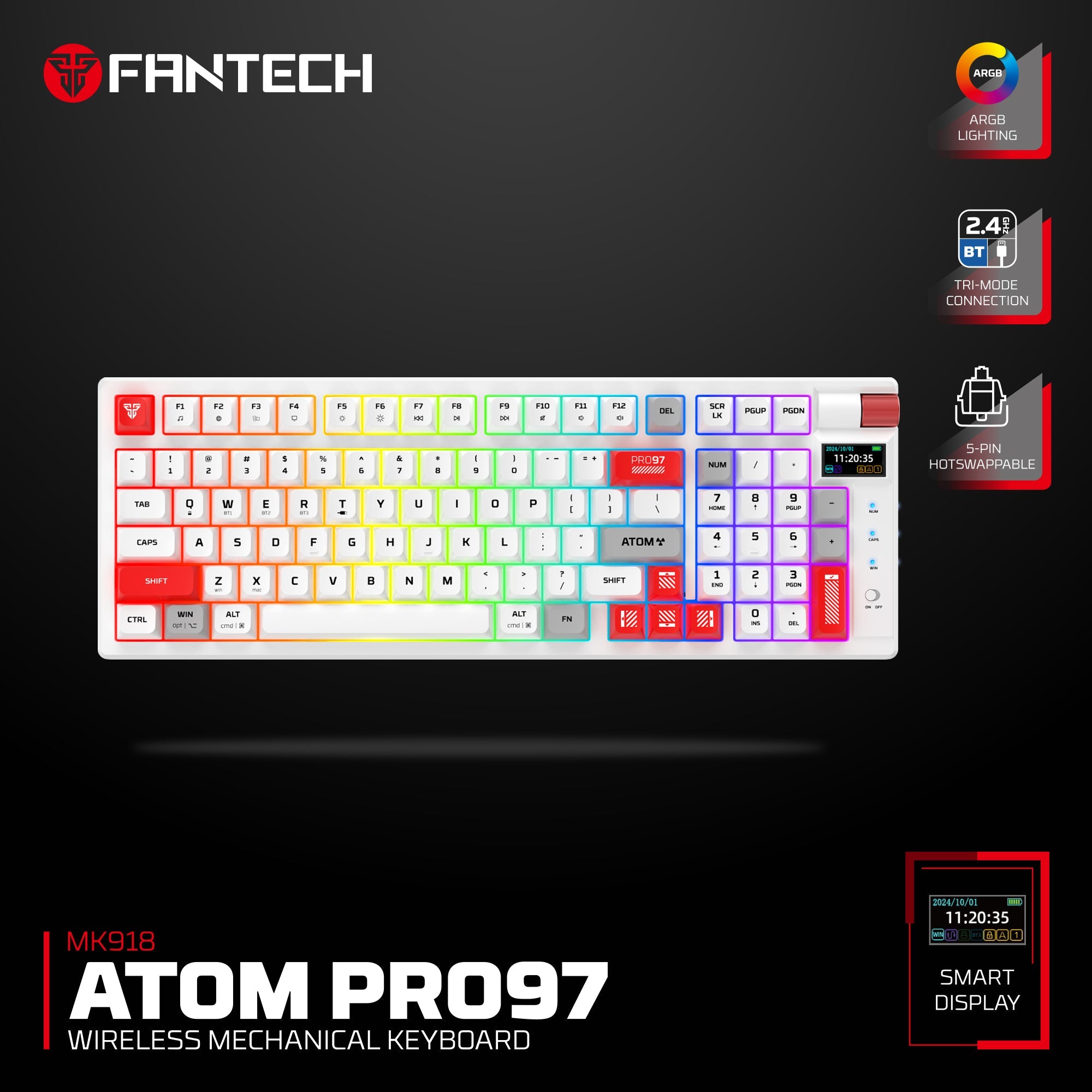 FANTECH MK918 ATOM PRO97 WIRELESS MECHANICAL GAMING KEYBOARD WHITE Keyboard