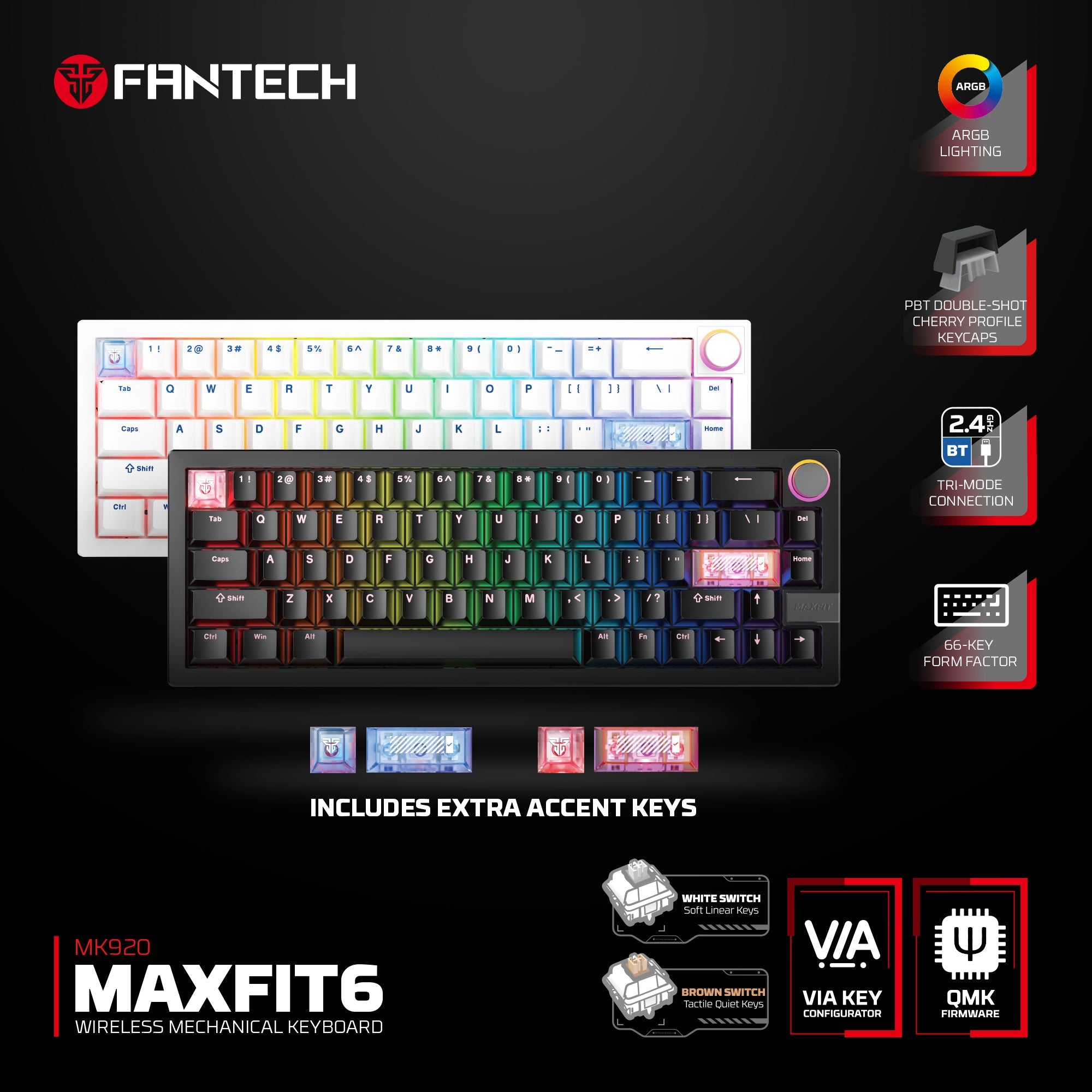 FANTECH MK920 MAXFIT6 Wireless Mechanical Gaming Keyboard White Keyboard